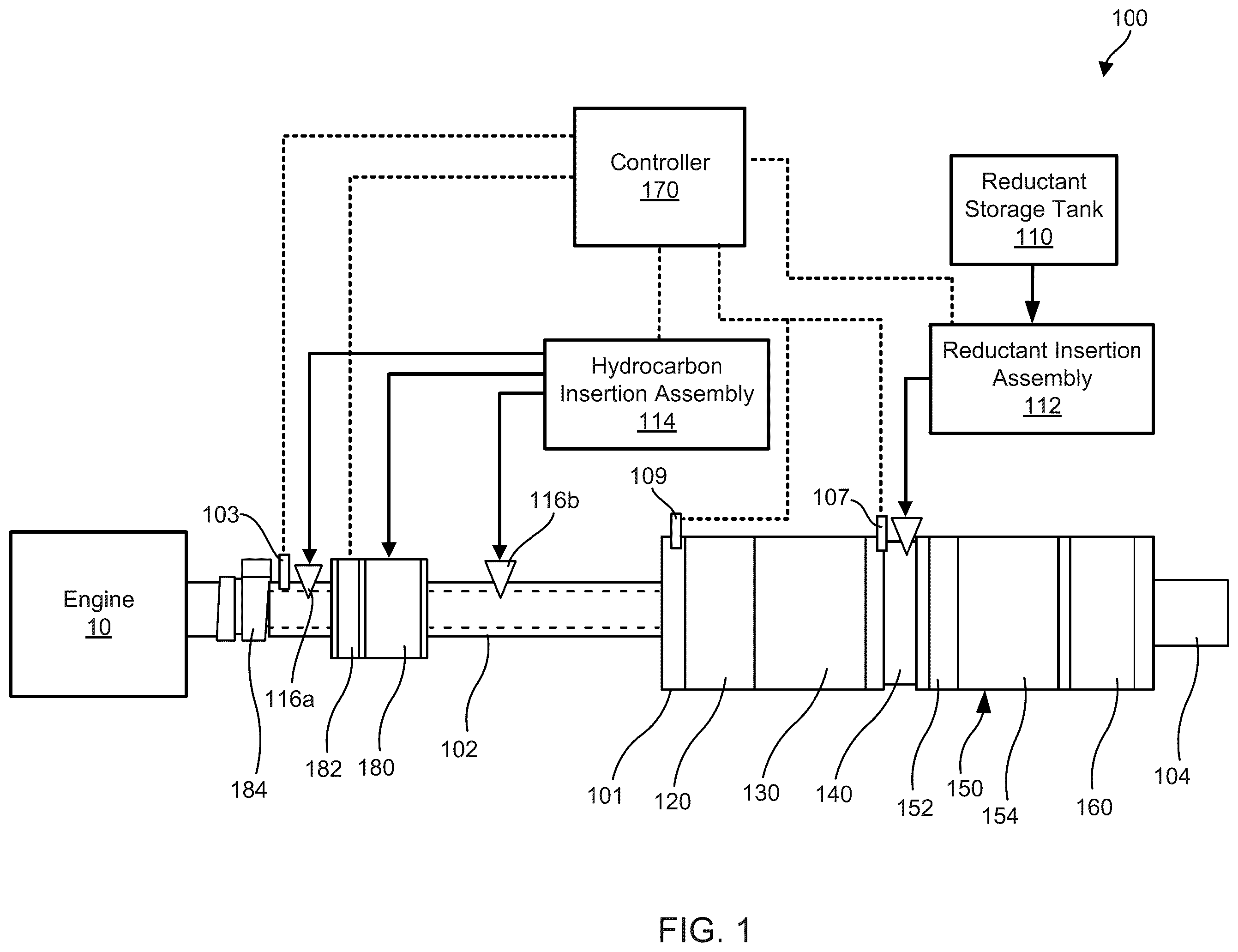 Patent US12480431 — Aftertreatment system including preheating oxidation catalyst — Figure 1