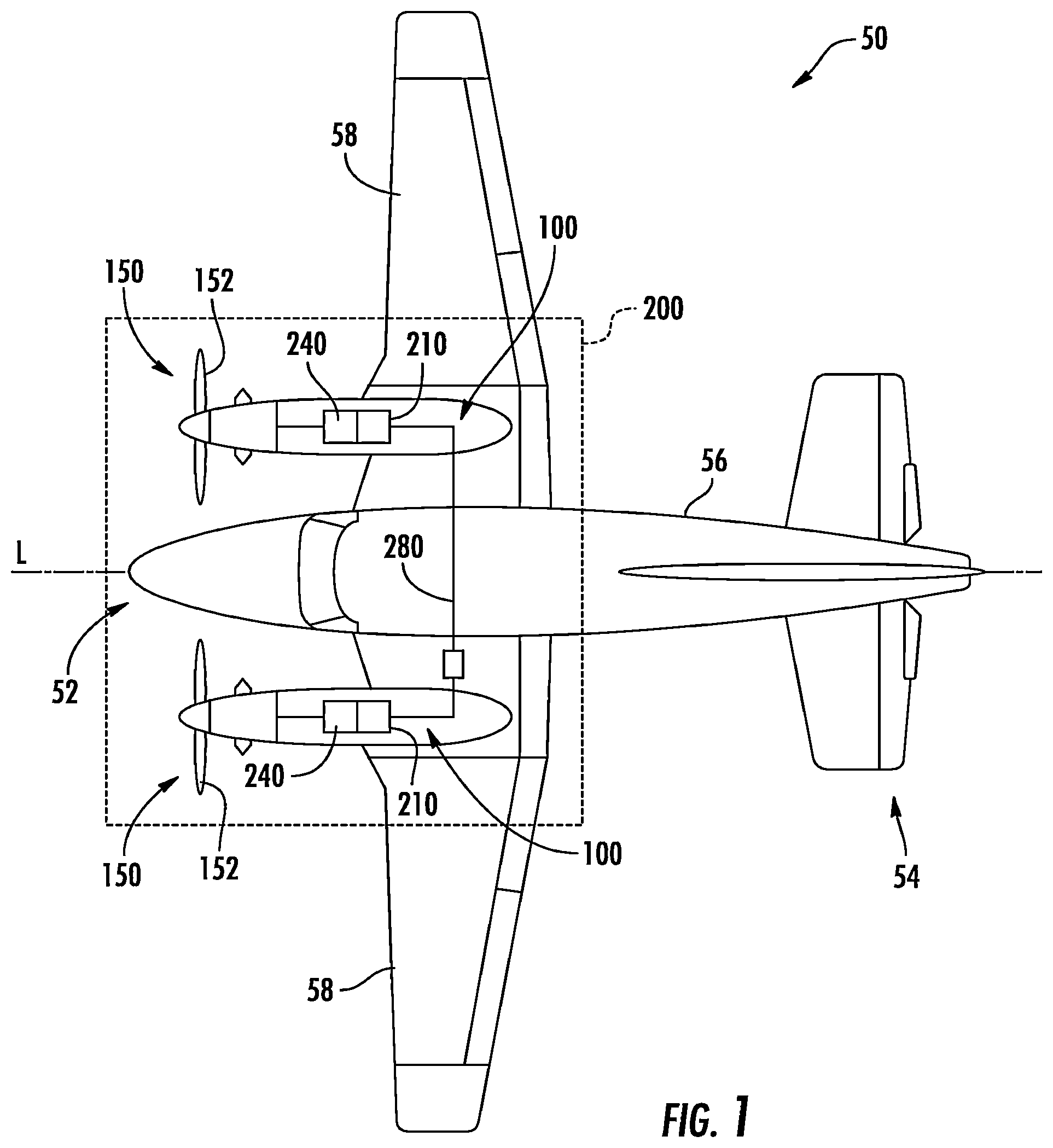 Patent US12480449 — Propulsion system including an electric machine for starting a gas turbine engine — Figure 1