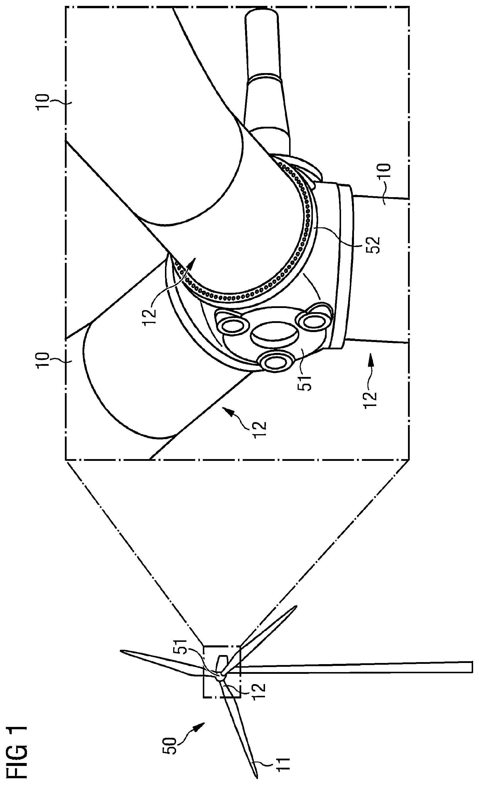 Patent US12480467 — Root section, wind turbine blade and methods for producing and modifying a root portion of a wind turbine blade — Figure 1