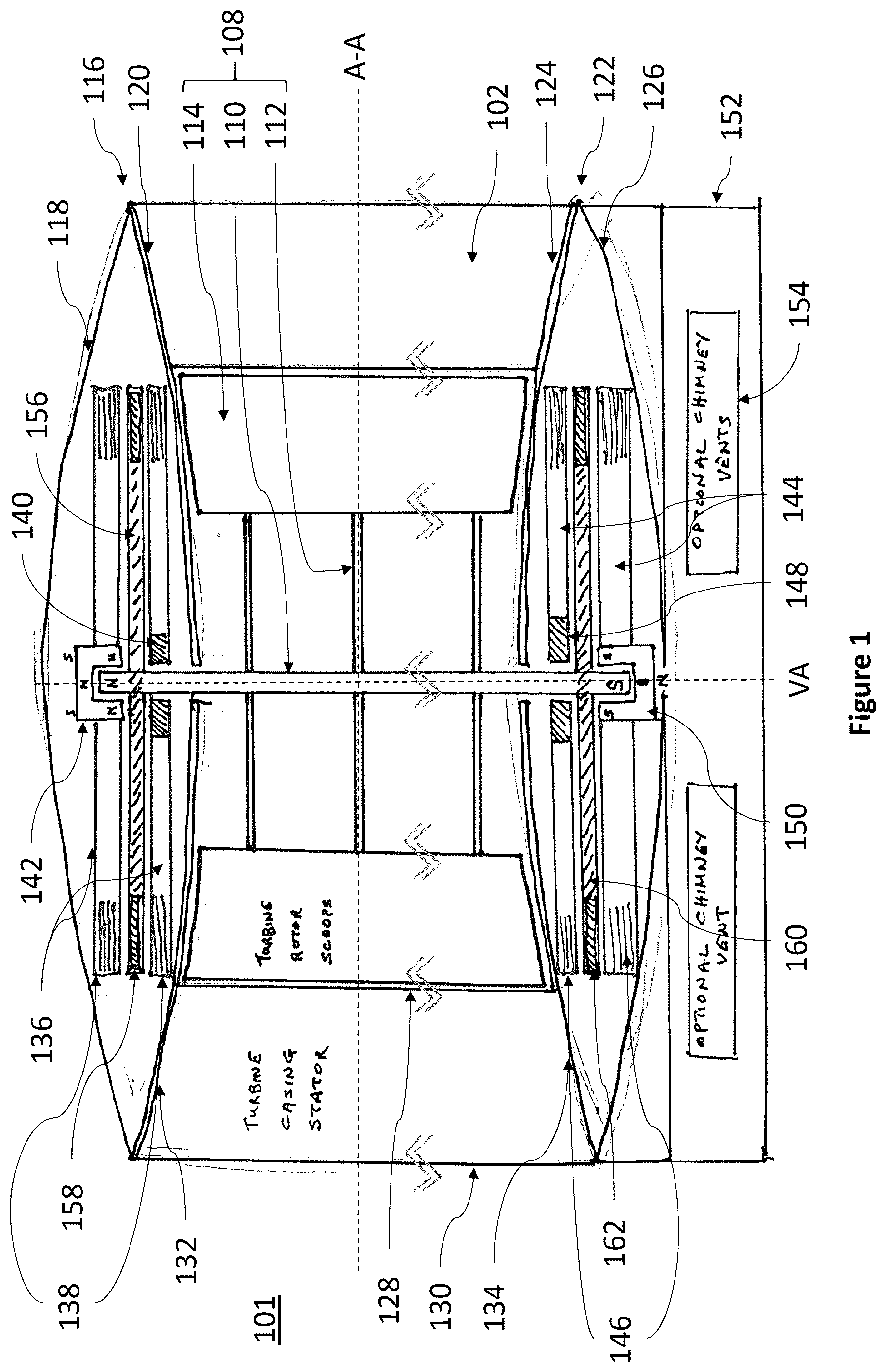Patent US12480468 — Wind turbine with rotational axis perpendicular to the wind flow — Figure 1