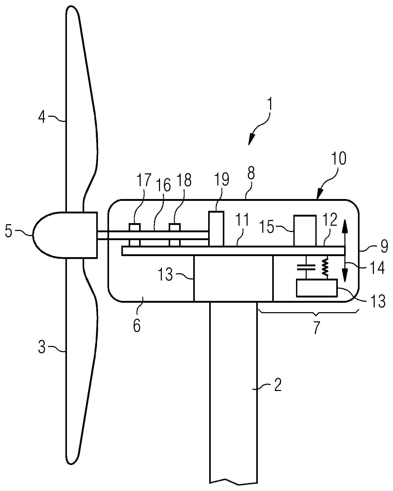 Patent US12480478 — Use of a tuned mass damper in a nacelle for a wind turbine — Figure 1