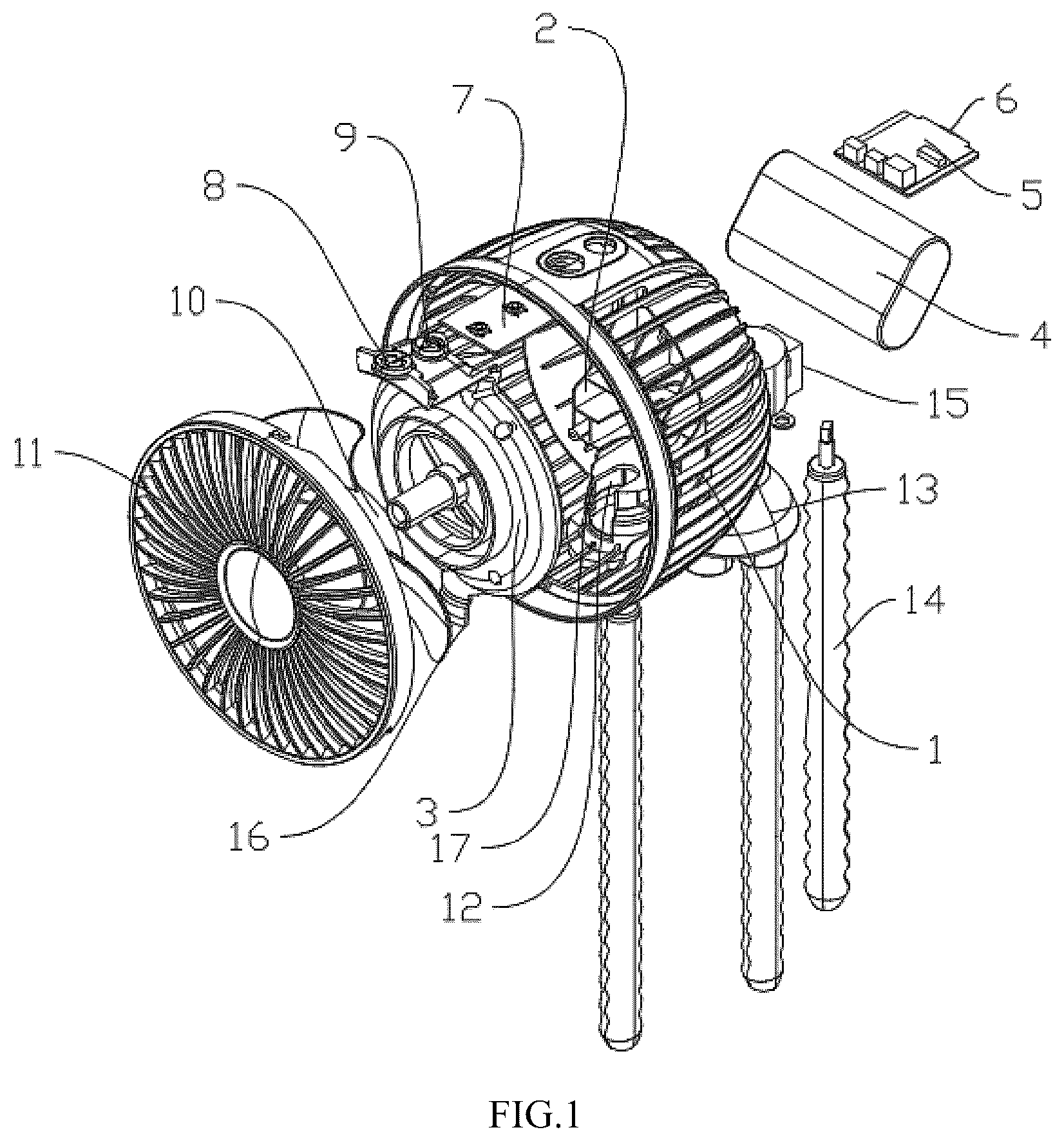 Patent US12480507 Figure 1 – Portable oscillating fan