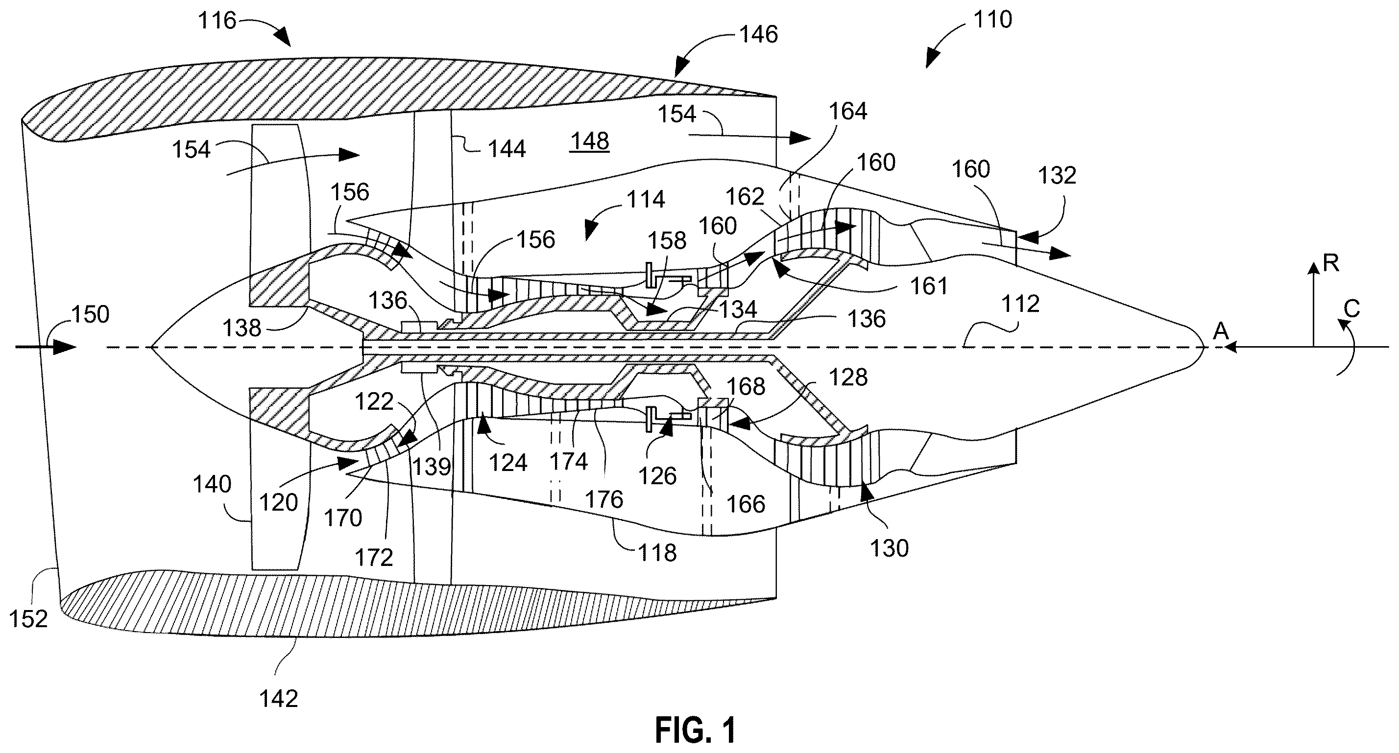 Patent US12480511 — Compressor bleed slots with variable wall structures — Figure 1