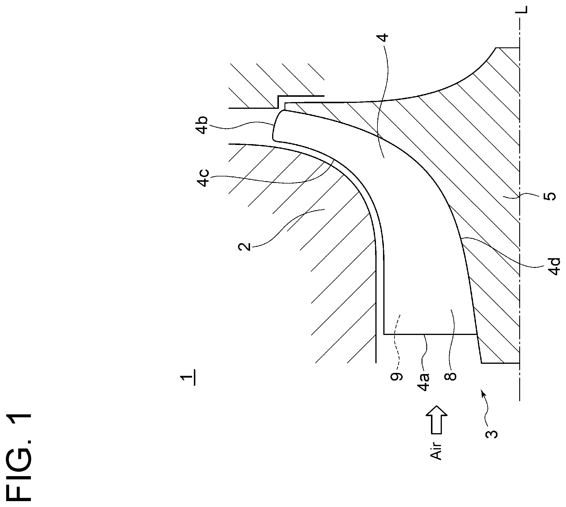 Patent US12480524 — Impeller of centrifugal compressor, centrifugal compressor including the impeller, and method for producing the impeller — Figure 1