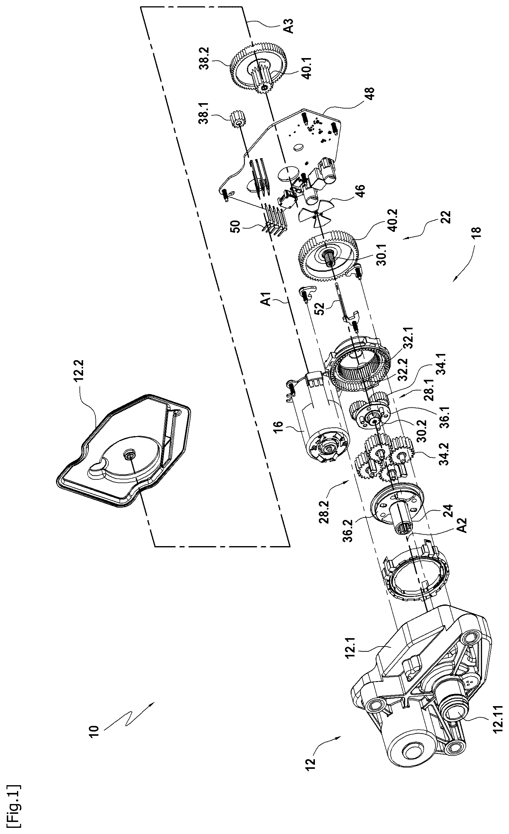 Patent US12480578 — Actuator for a land-based motor vehicle component — Figure 1