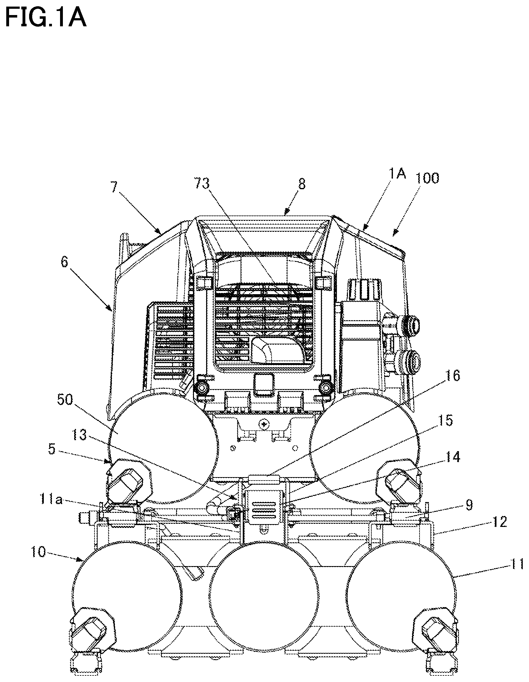 Patent US12480616 — Gas compressor, auxiliary storage unit, and gas compression system — Figure 1