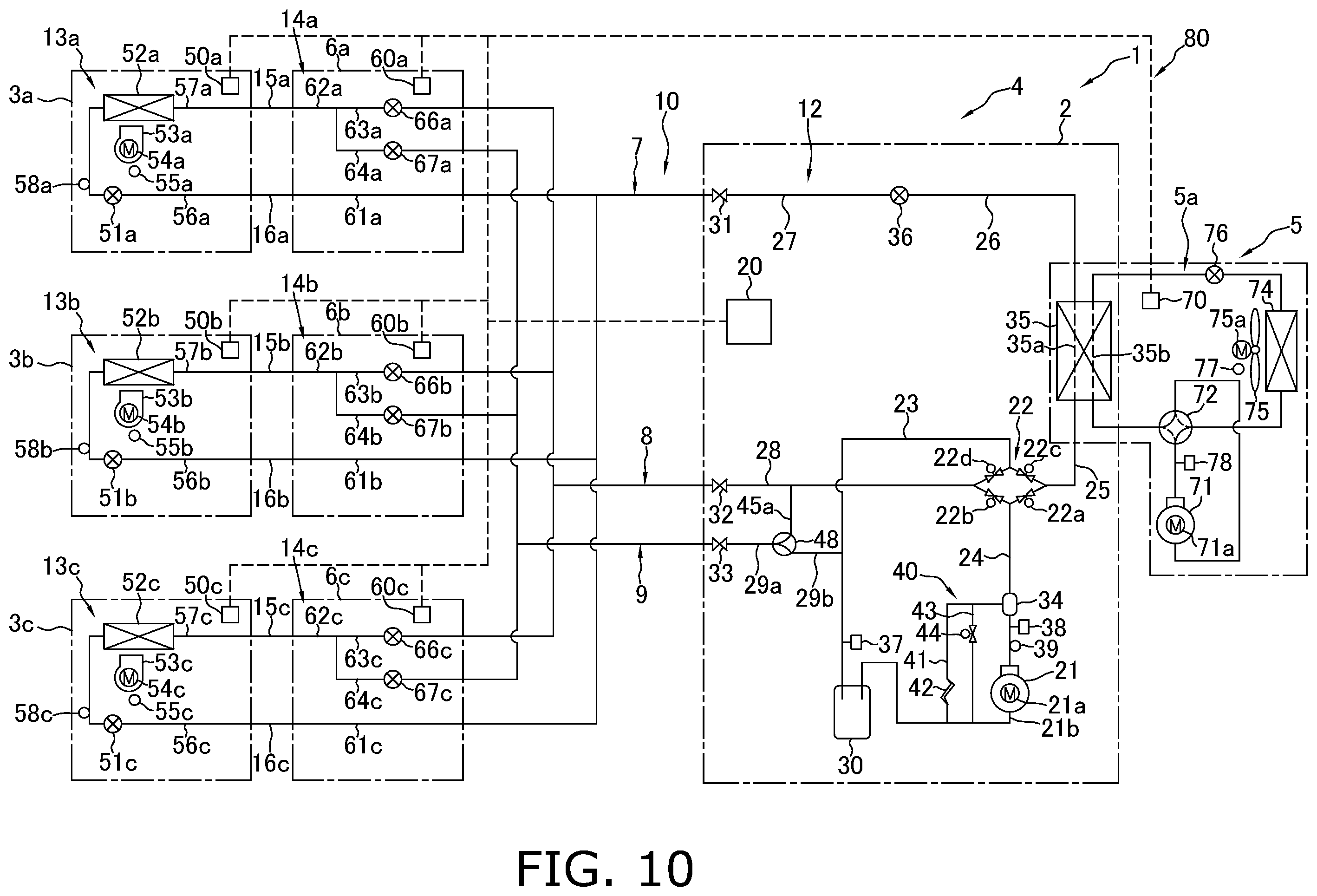 Patent US12480692 Figure 10 – Refrigeration cycle system, heat source unit, and refrigeration cycle apparatus
