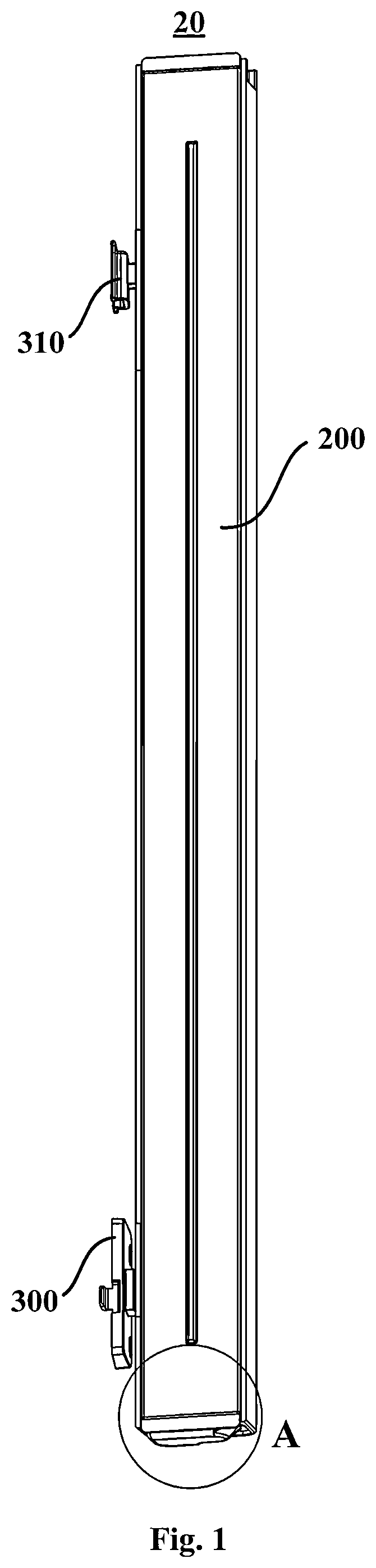 Patent US12480707 — Vertical beam assembly for refrigerator door and refrigerator — Figure 1