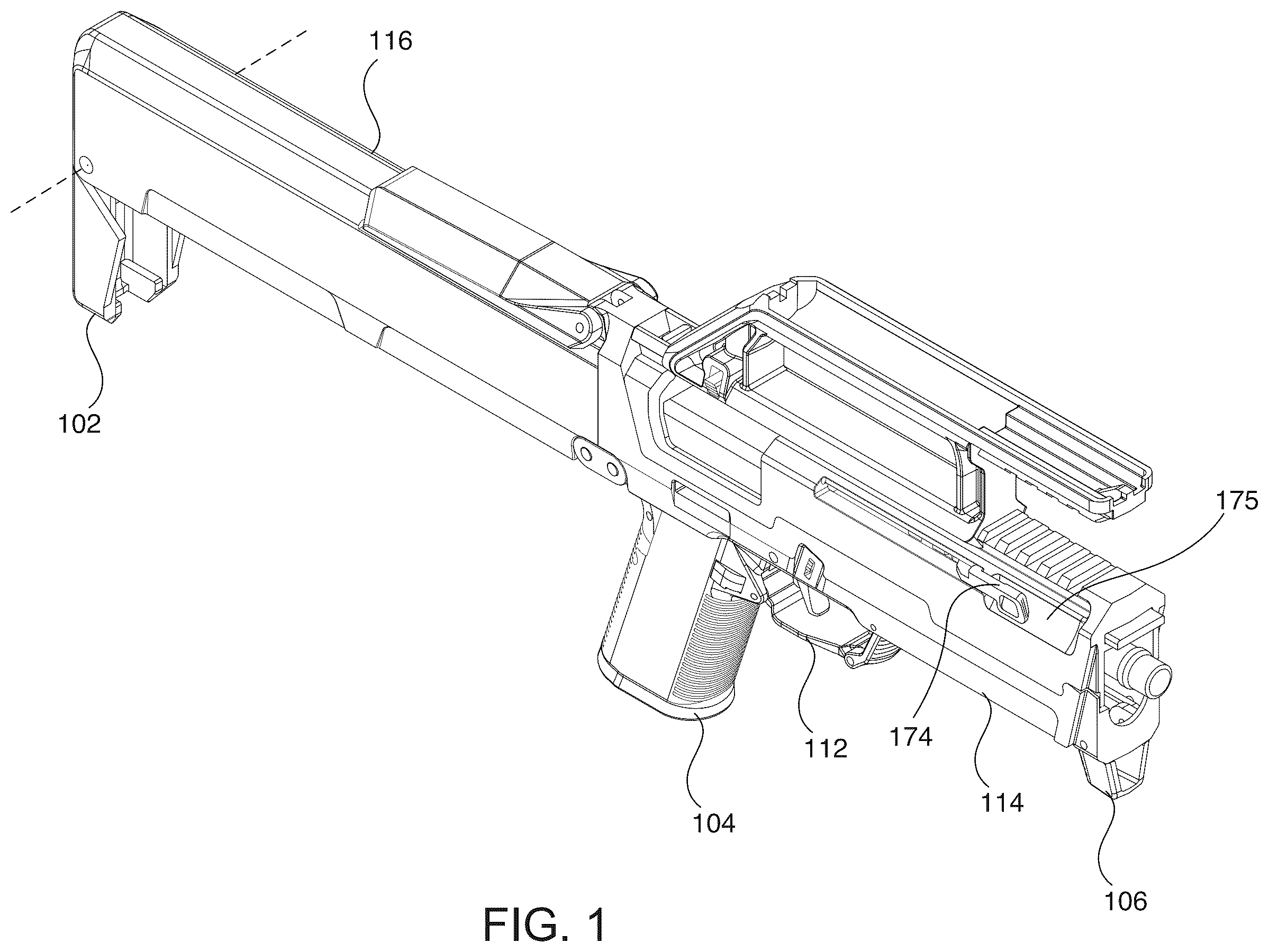 Patent US12480740 Figure 1 – Two-part folding trigger for a folding firearm
