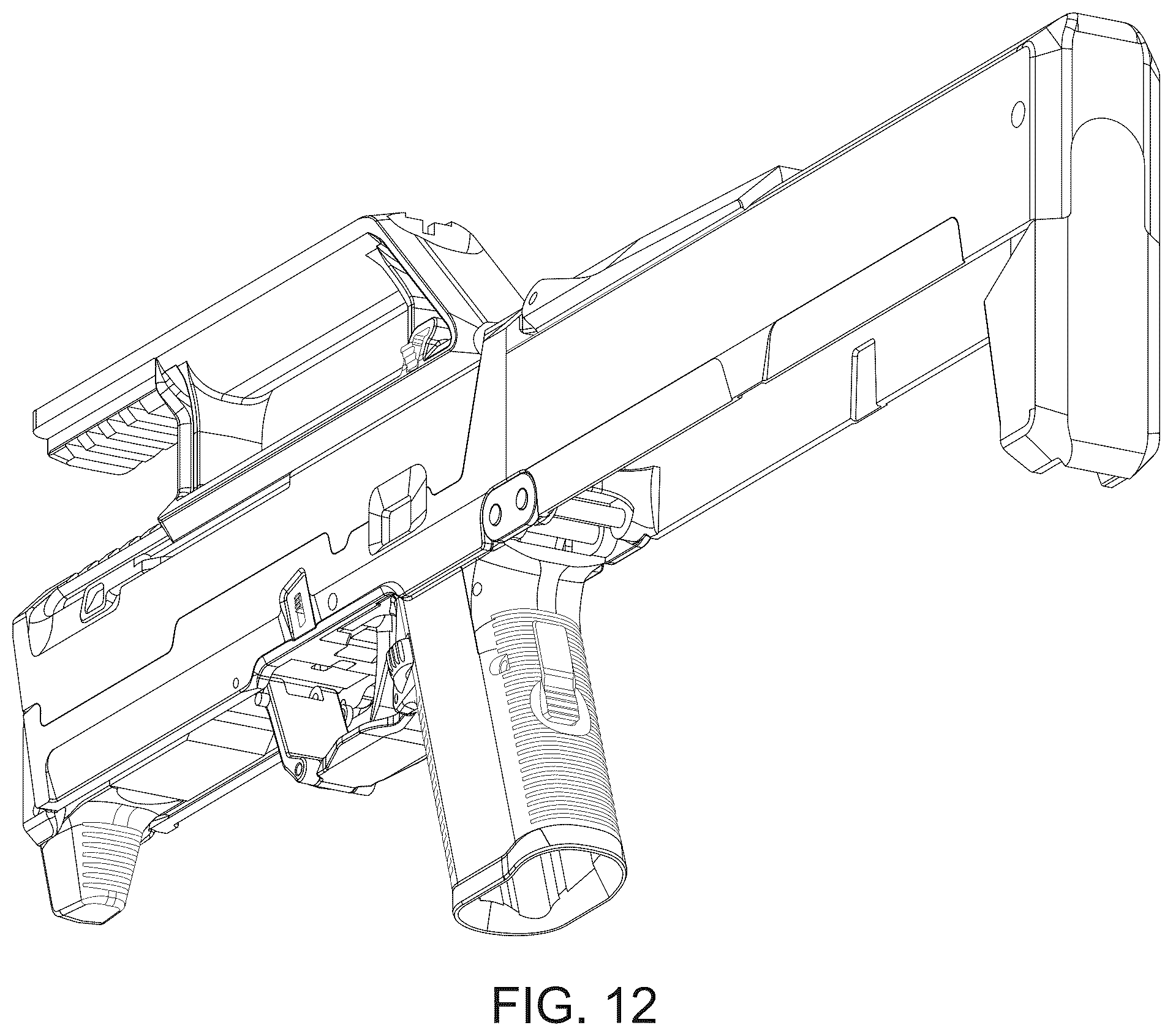 Patent US12480740 Figure 12 – Two-part folding trigger for a folding firearm