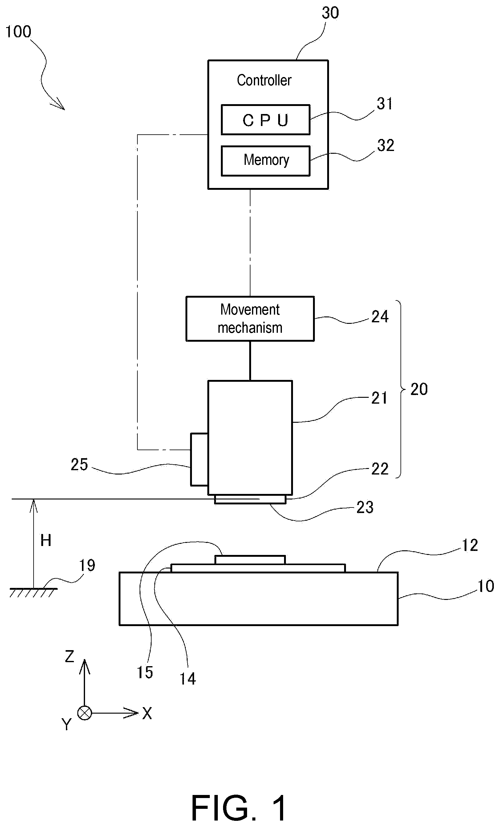 Patent US12480762 — Mounting device, and method for detecting degree of parallelism of mounting device — Figure 1