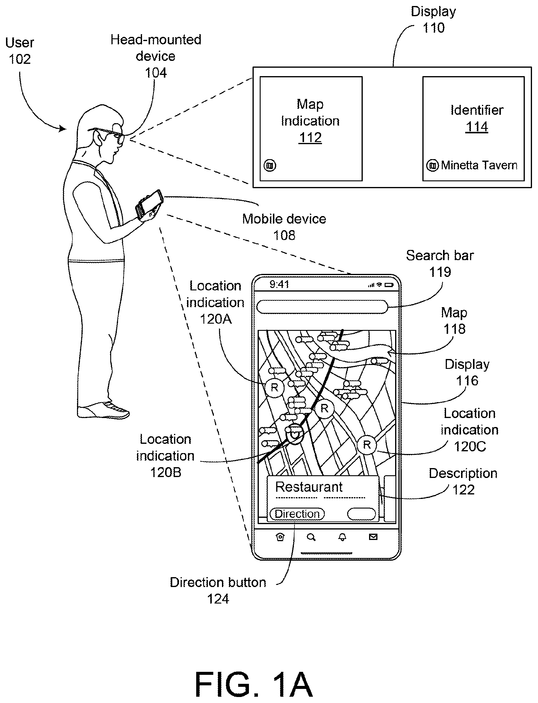 Patent US12480780 — Navigating with mobile device and head-worn device — Figure 1