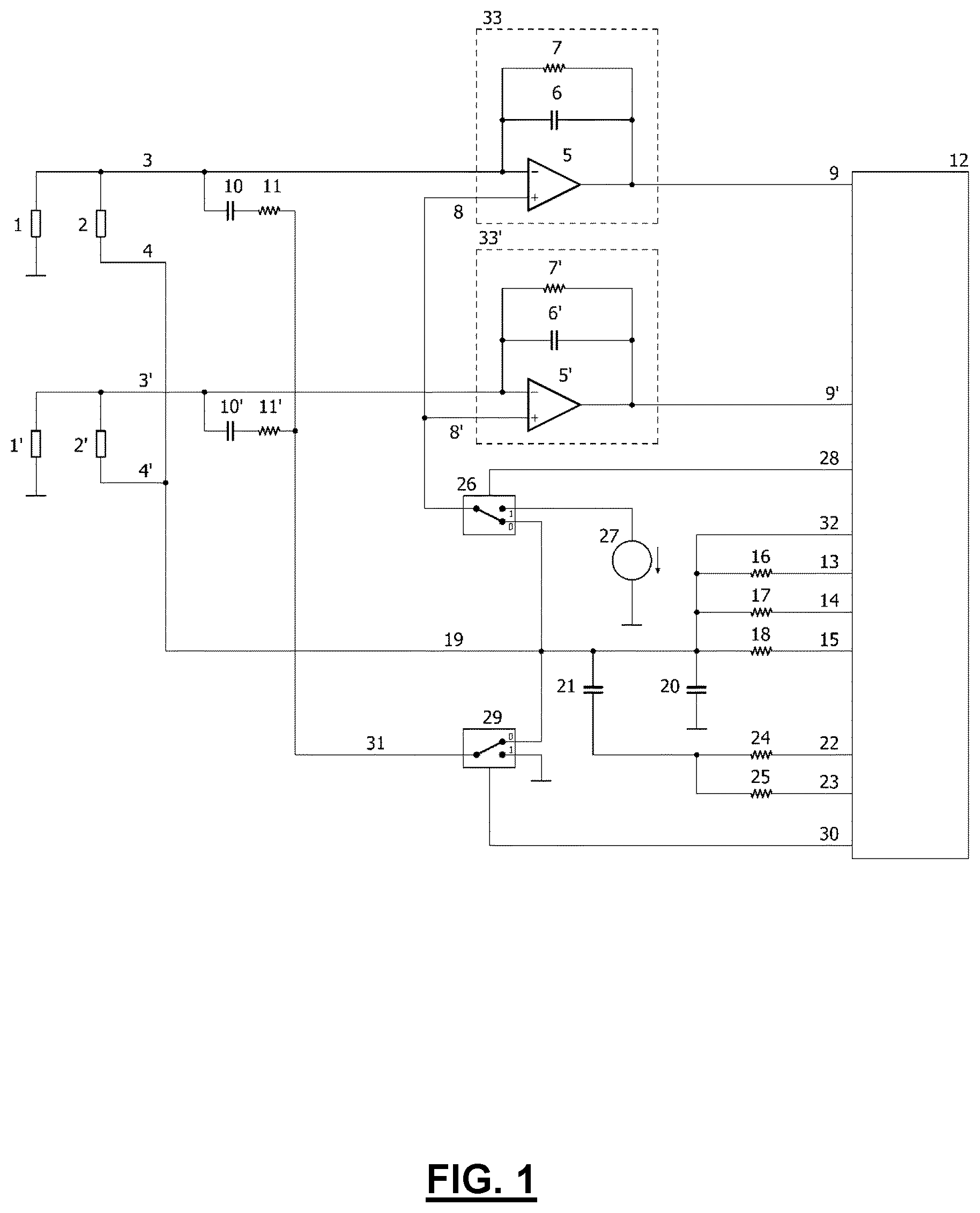 Patent US12480983 — Low-cost, high measurement speed capacitive sensing circuit for loading mode operation of capacitive sensors — Figure 1