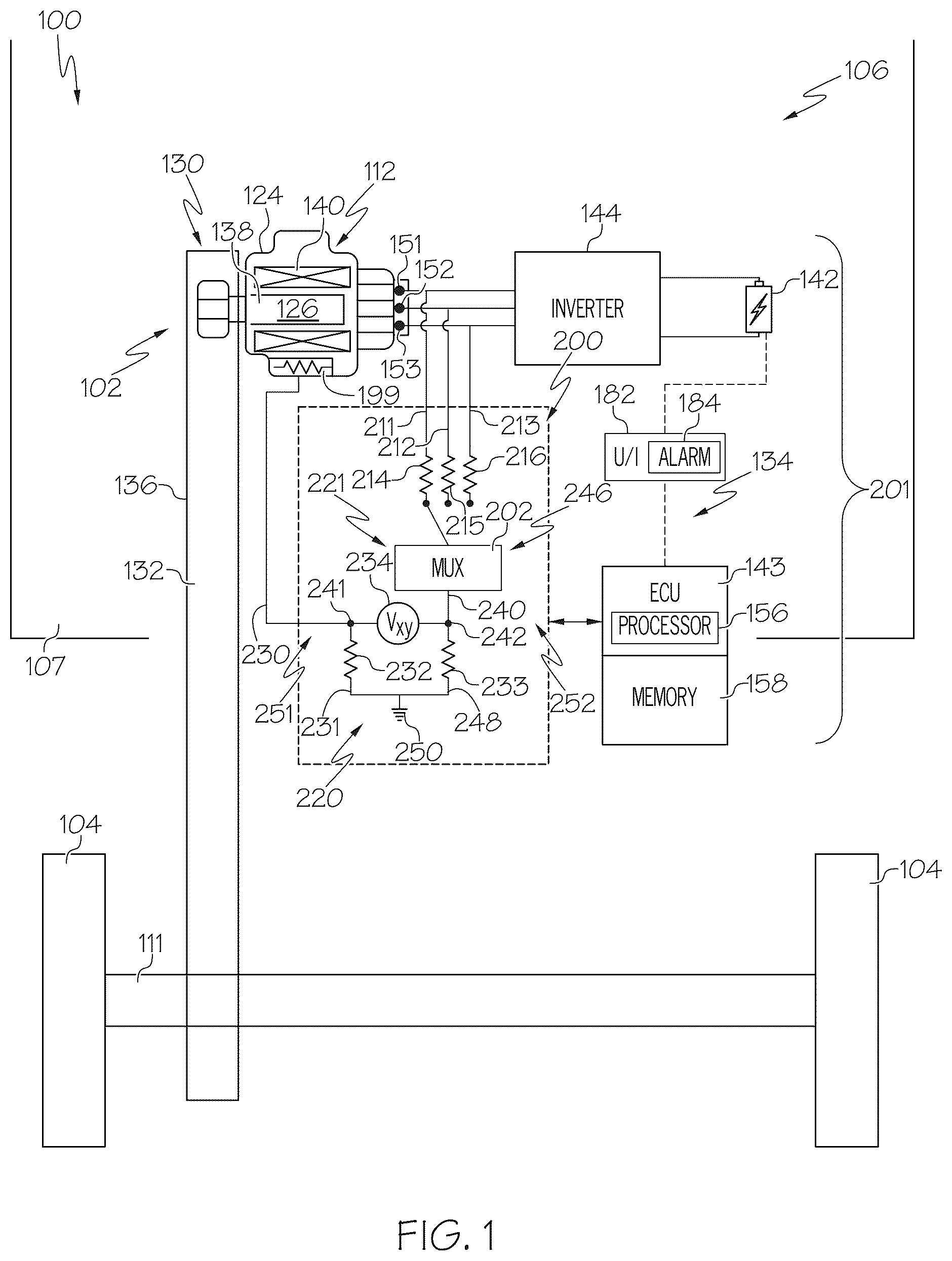 Patent US12480996 — System and method for e-machine stator insulation resistance monitoring — Figure 1