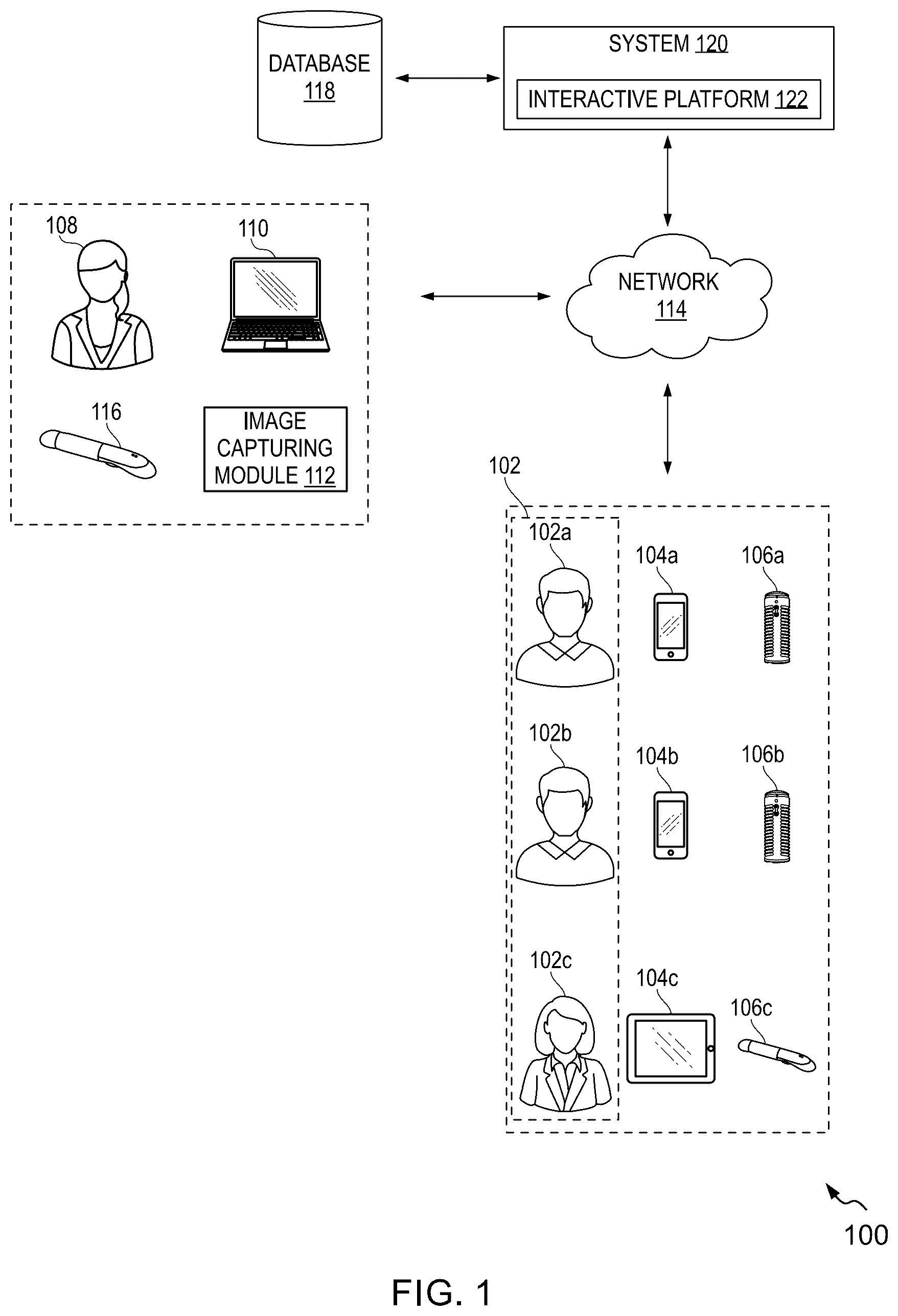Patent US12488526 — Methods and systems for providing an interactive platform to facilitate interaction between content creators and viewers — Figure 1