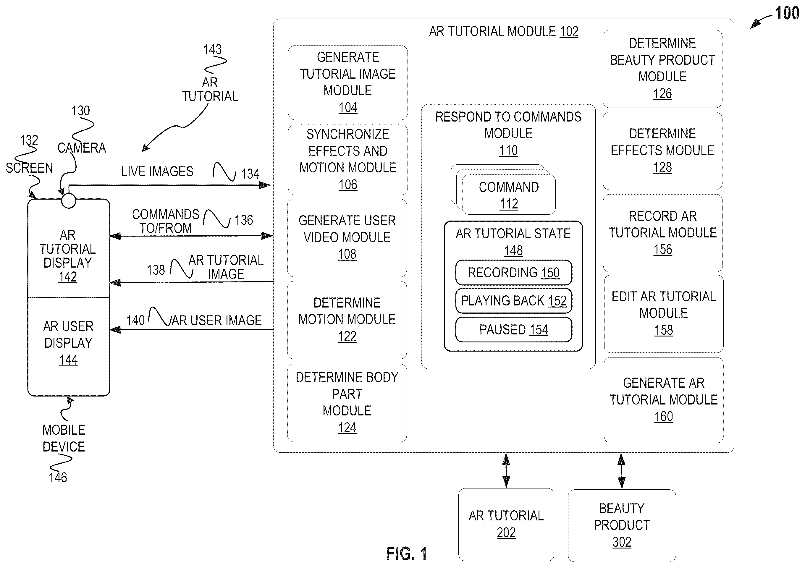 Patent US12488551 Figure 1 – Augmented reality beauty product tutorials