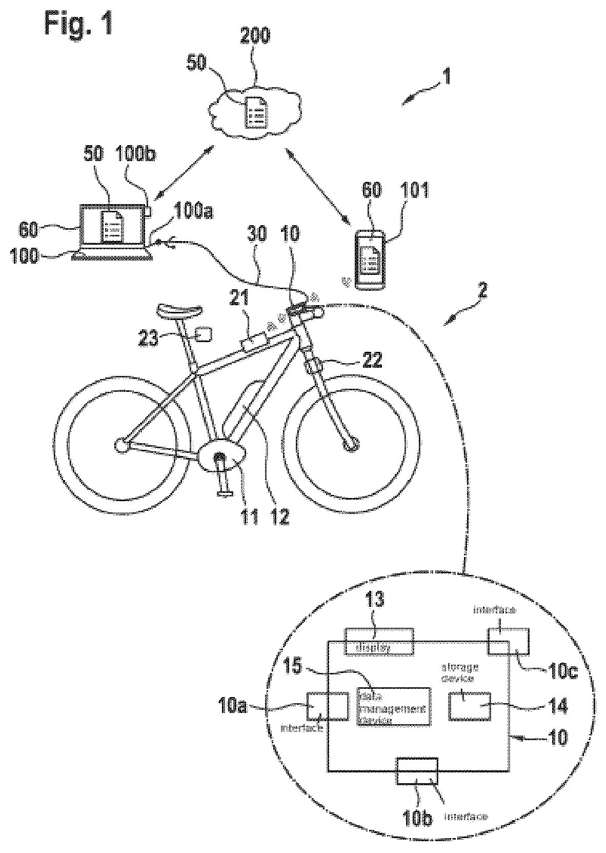 Patent US12488639 Figure 1 – Data management device for a two-wheeled vehicle
