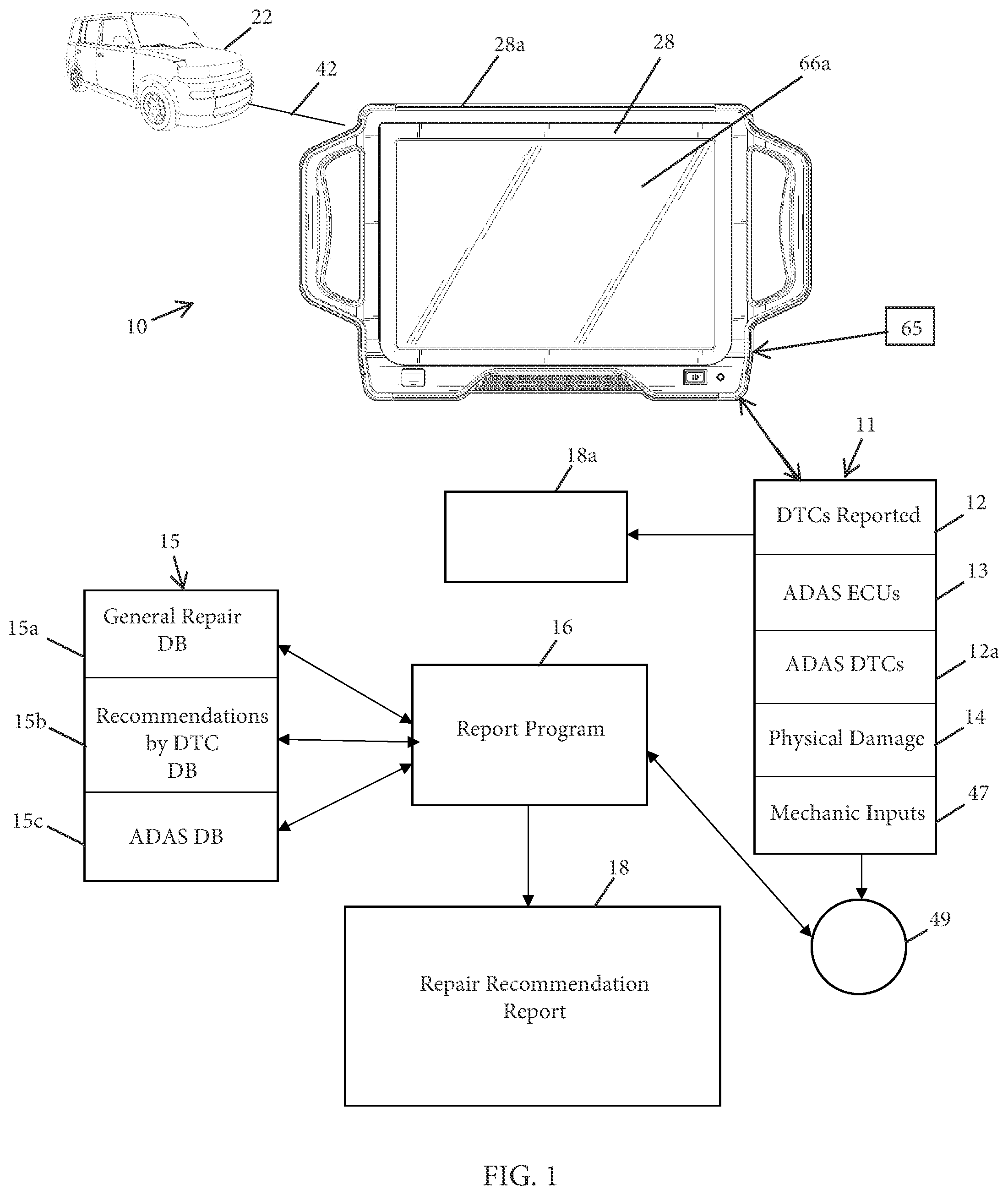 Patent US12488641 Figure 1 – Vehicle diagnostic system and method for providing repair recommendations