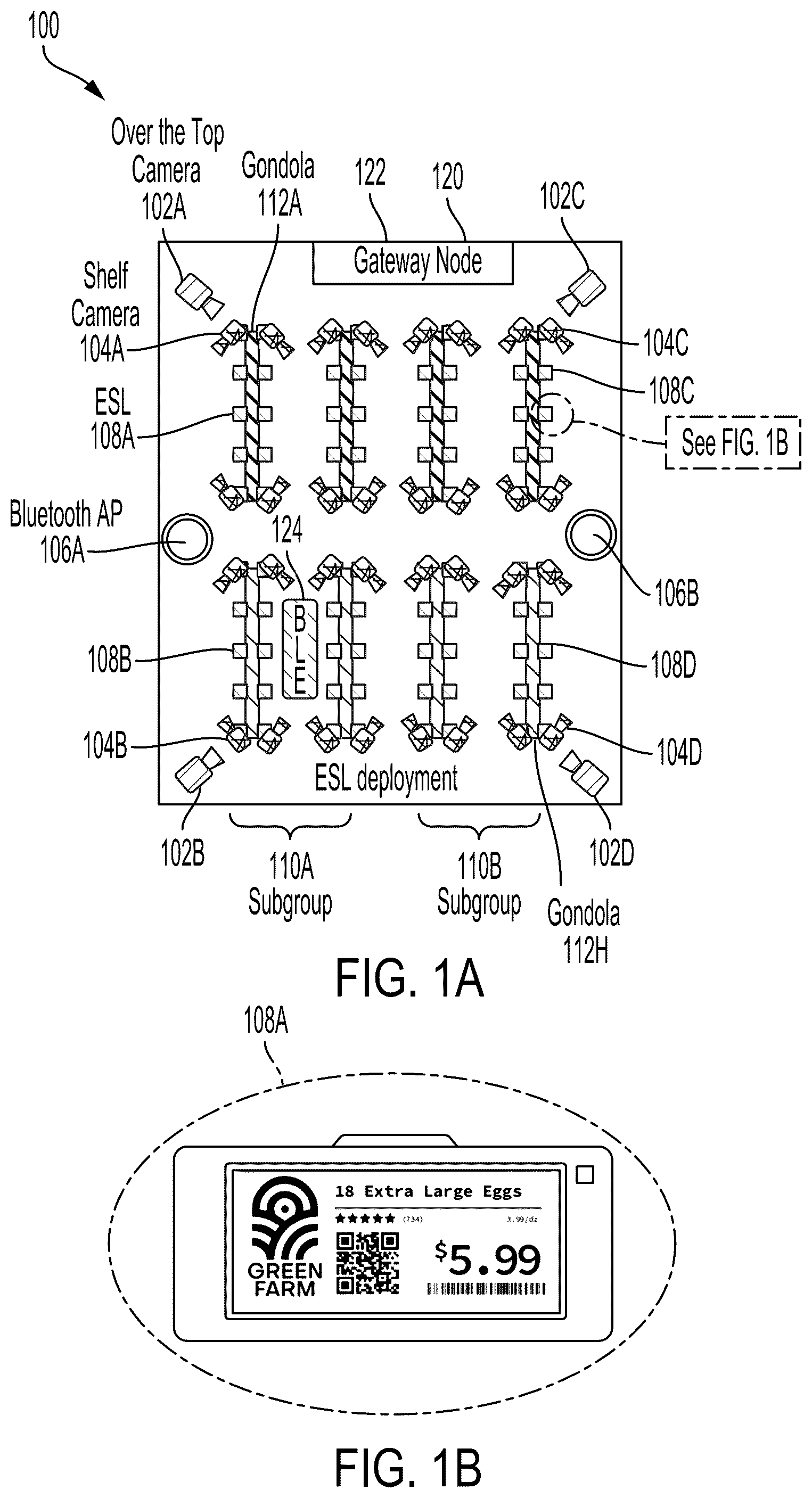 Patent US12488670 — Electronic shelf label (ESL) position based notifications — Figure 1