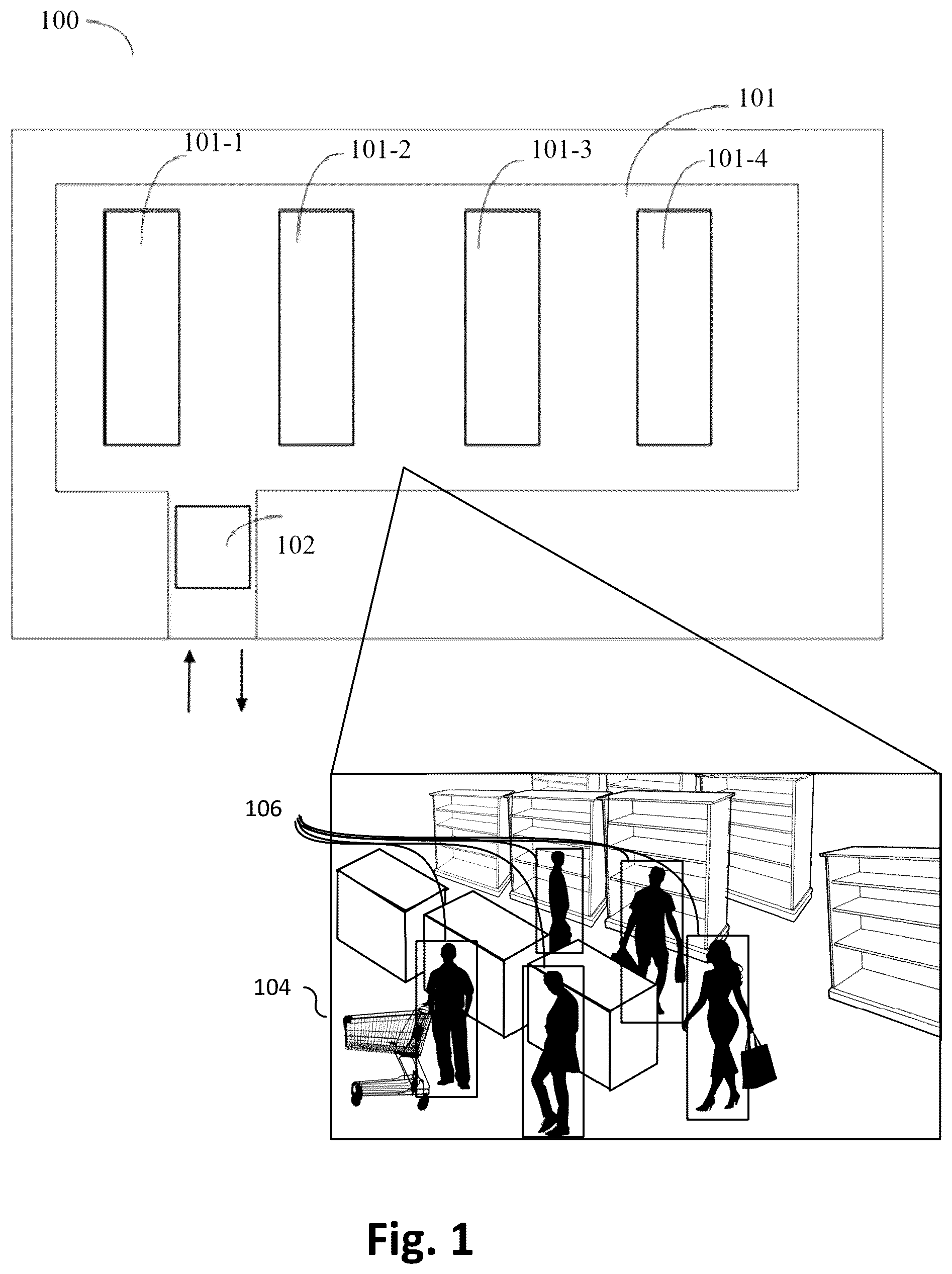 Patent US12488672 — Computer vision systems and methods for detecting person dwell time — Figure 1