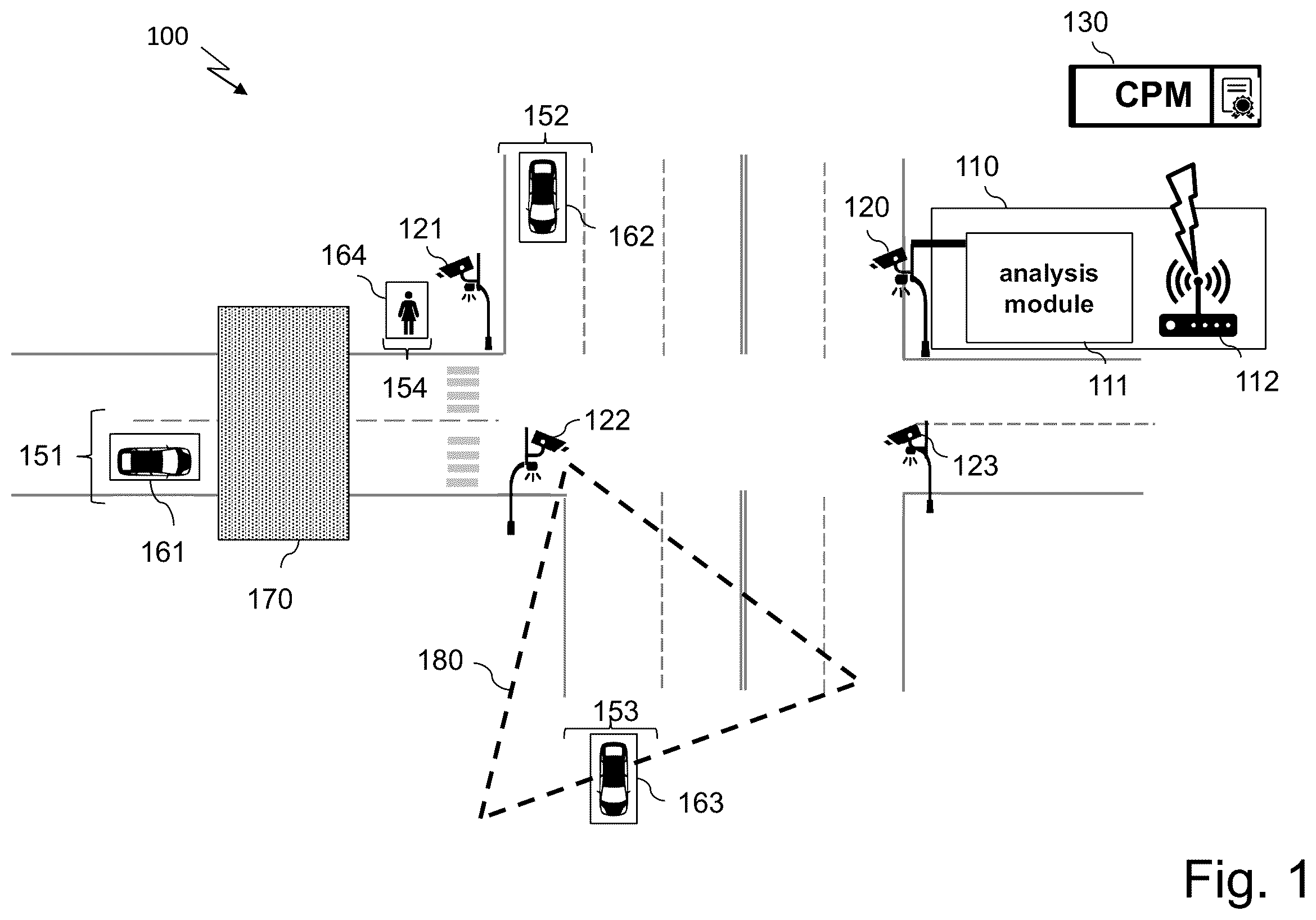 Patent US12488680 — Communication within an intelligent transport system for signaling hidden objects — Figure 1