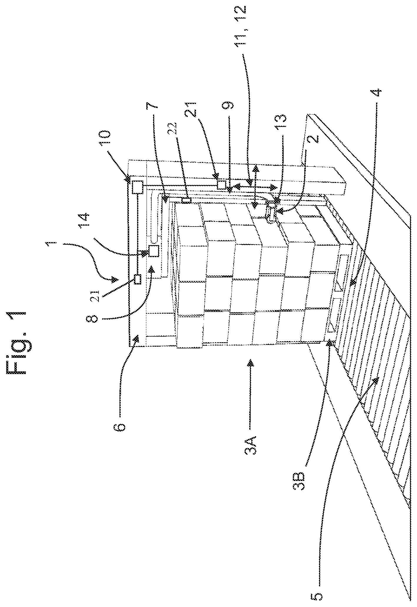 Patent US12492033 — Device and method for automatically removing a film wrapping from palletized stacks of products — Figure 1