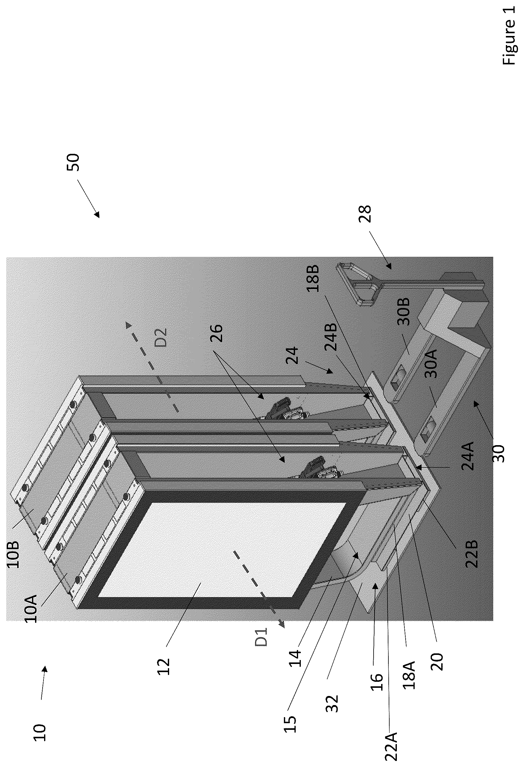 Patent US12492039 — Display assemblies with incorporated lift boxes — Figure 1