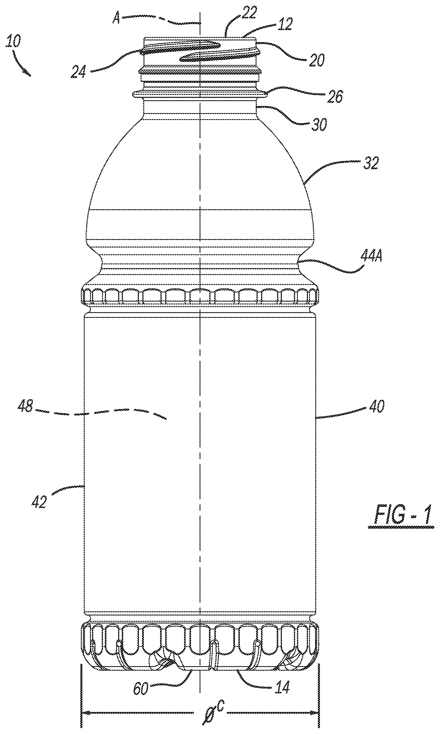 Patent US12492058 Figure 1 – Vertical displacement container base