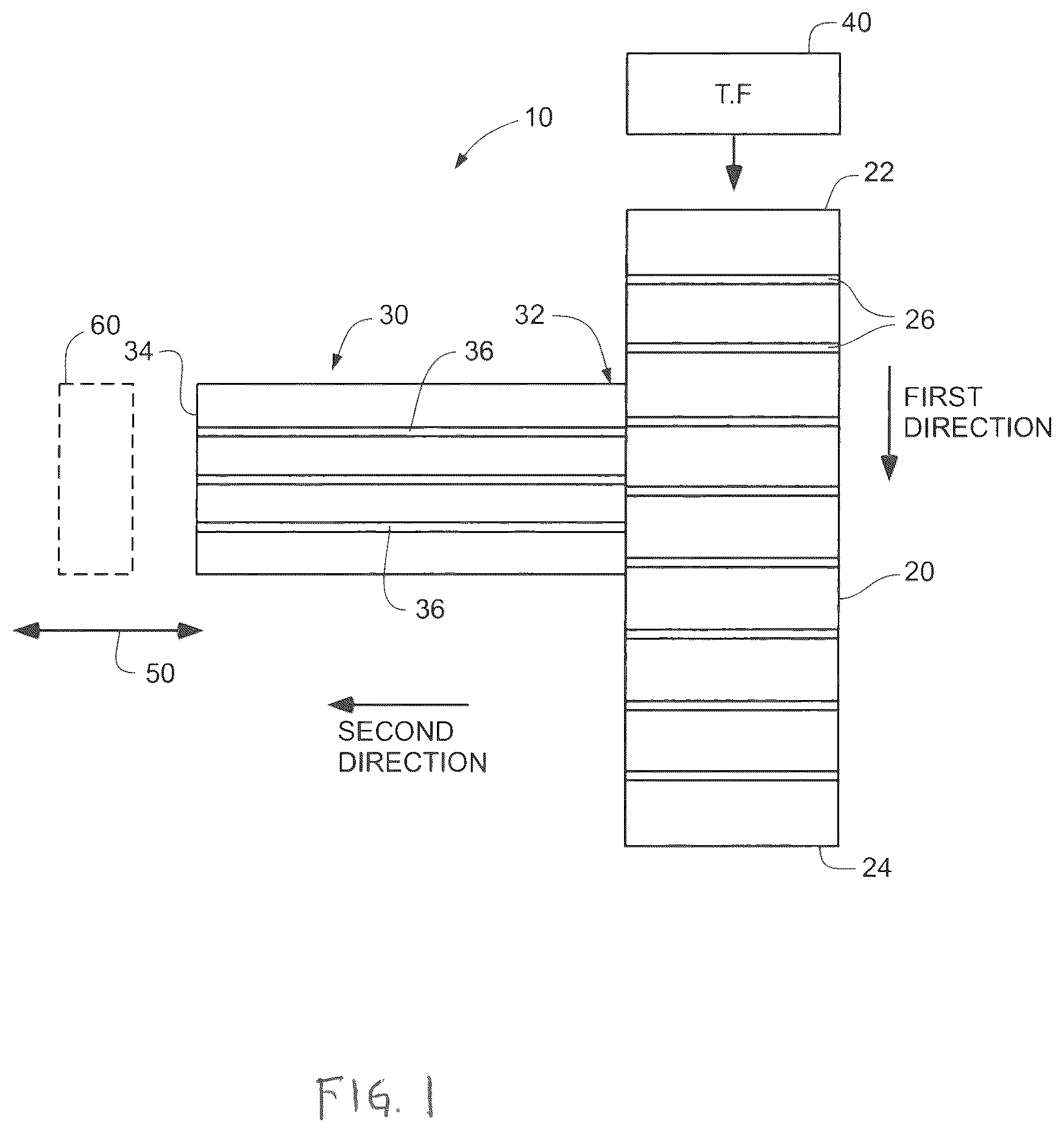 Patent US12492083 — Shuttle system and method for transferring glass sheets between multiple conveyor systems — Figure 1
