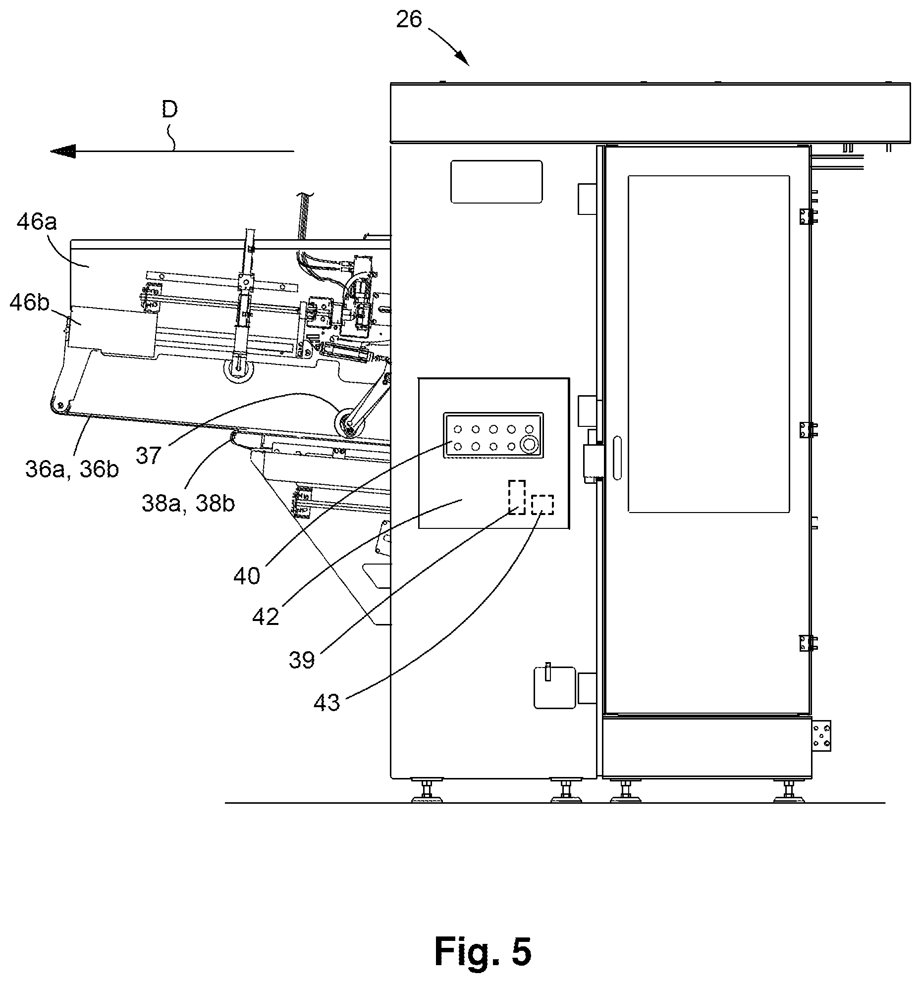 Patent US12492093 Figure 6 – Stacker module for a converting machine