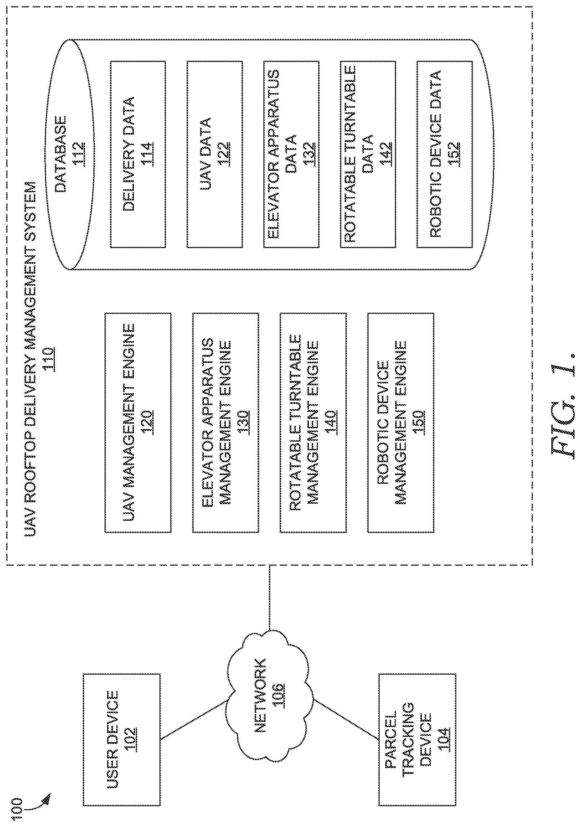 Patent US12492099 — Methods and systems for delivering or accepting a parcel at a rooftop via an aerial vehicle — Figure 1
