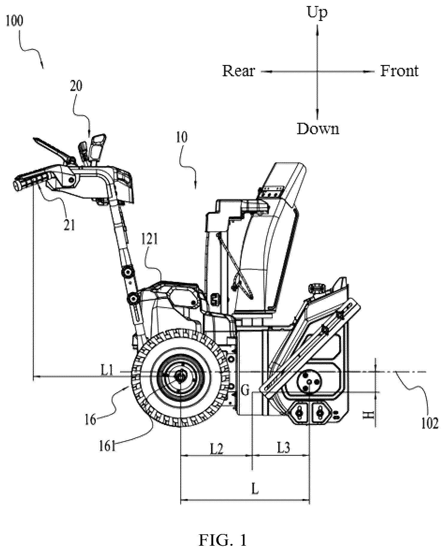 Patent US12492521 — Snow thrower — Figure 1