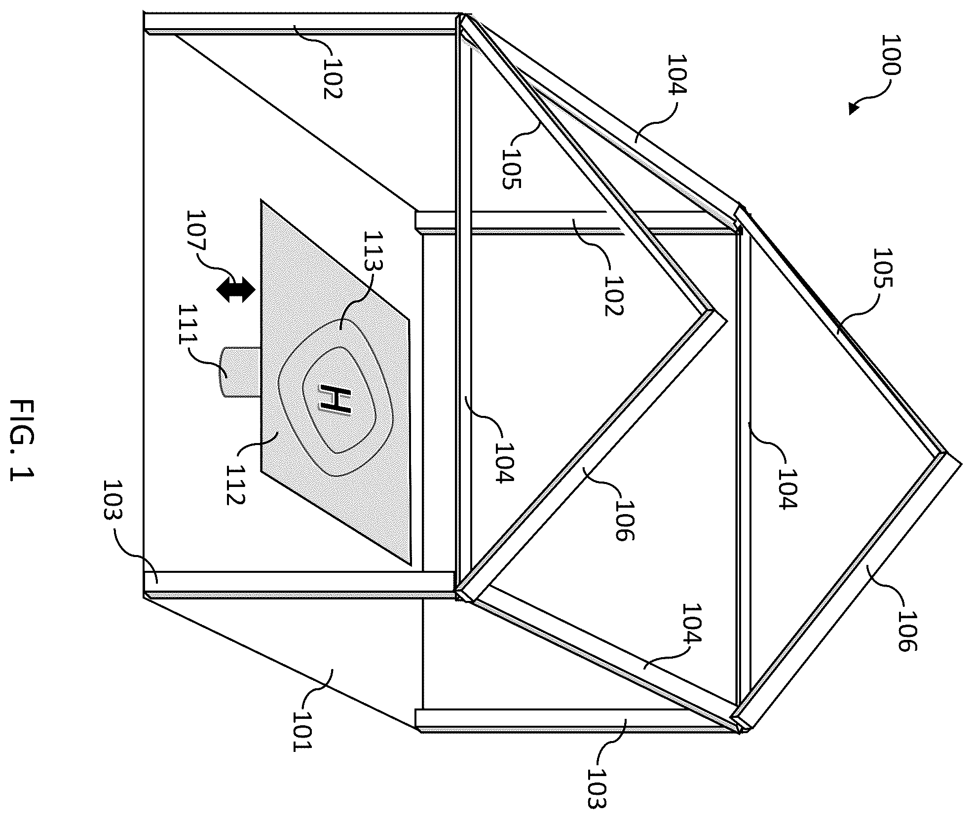 Patent US12492549 — Housing including roof/cover adapted with retractable panels in hinged connection to outwardly movable side walls — Figure 1
