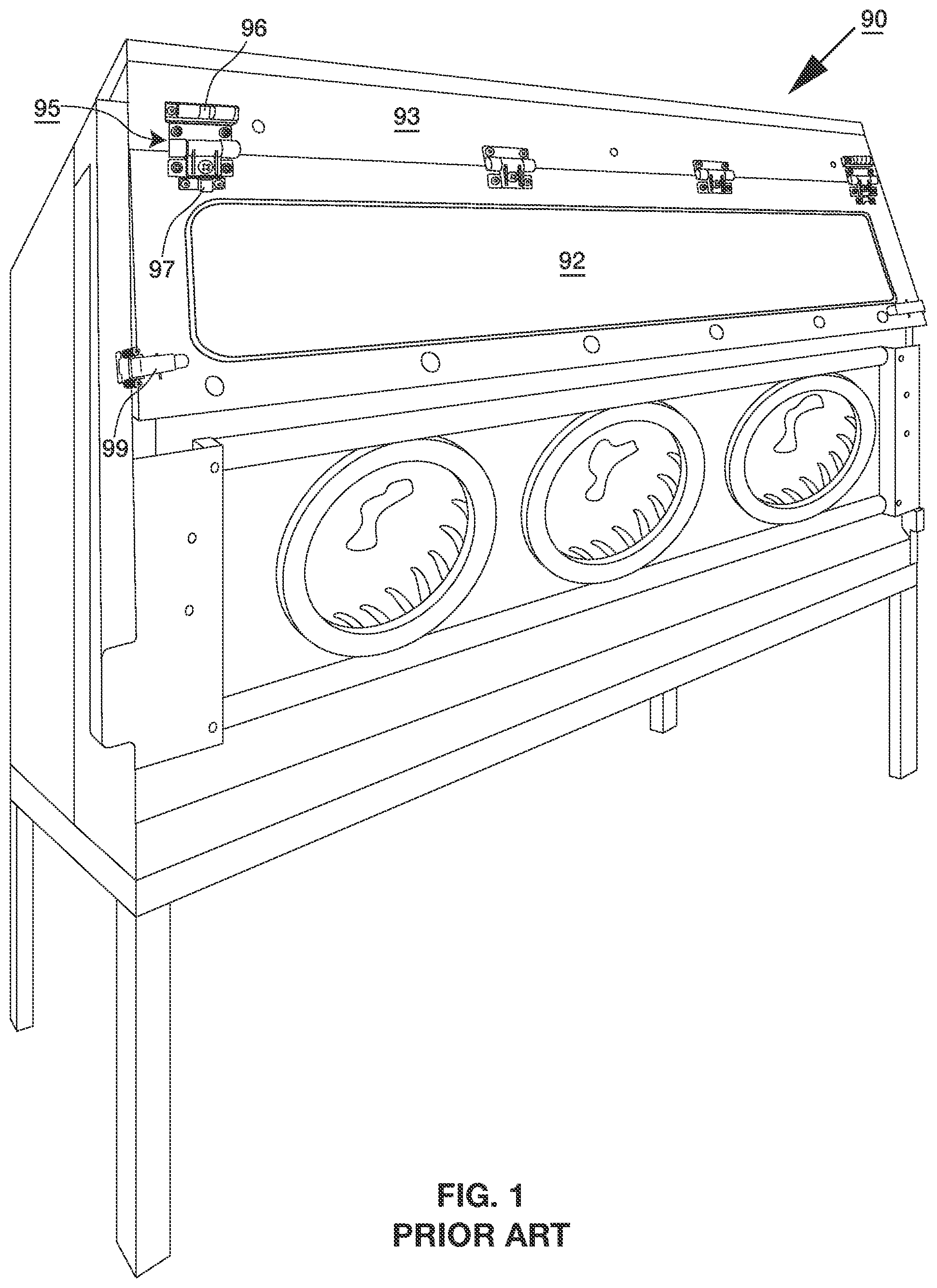 Patent US12492585 Figure 1 – Detent position hinge for use with containment systems