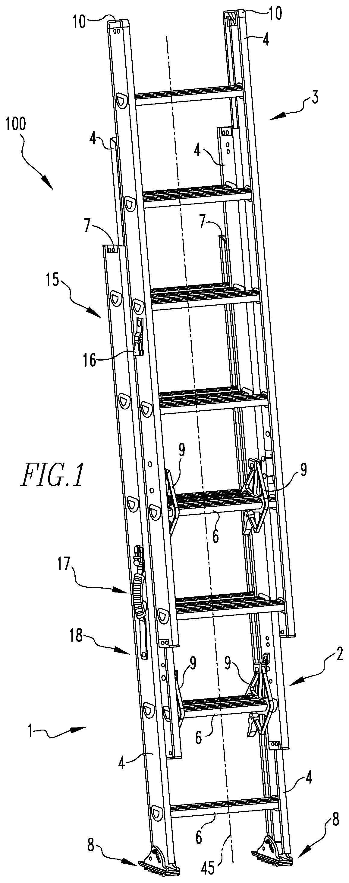 Patent US12492596 — Three section extension ladder — Figure 1