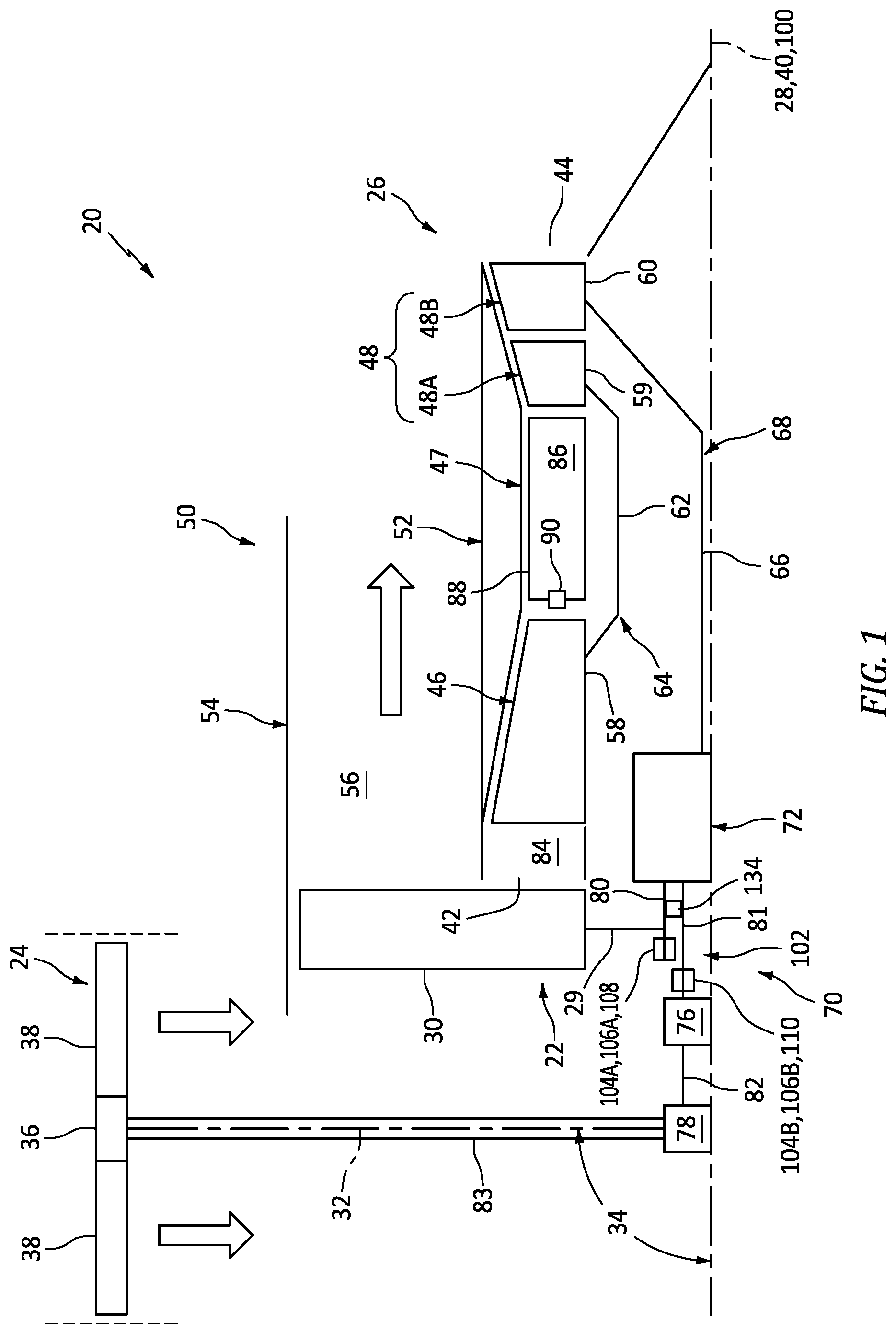 Patent US12492663 Figure 1 – Aircraft propulsion system geartrain