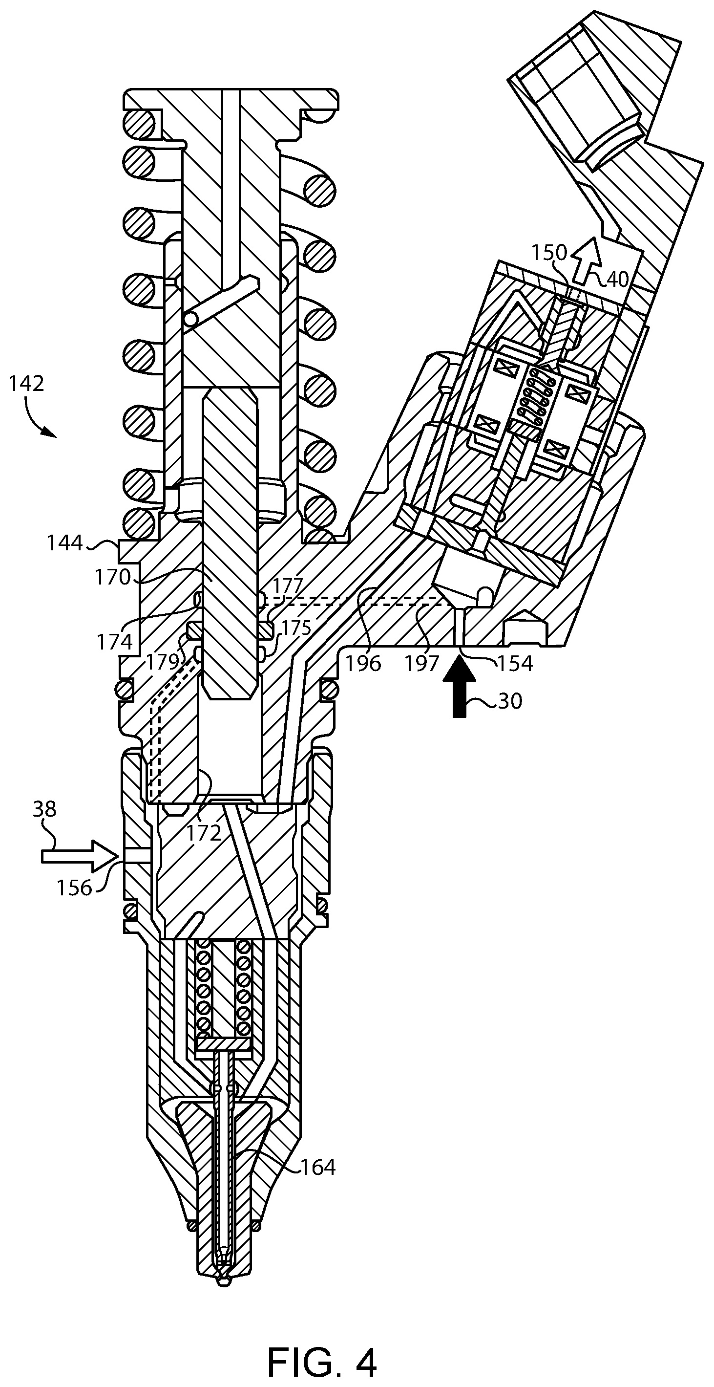 Patent US12492670 Figure 4 – Dual fuel system having dual fuel injector and engine operating method