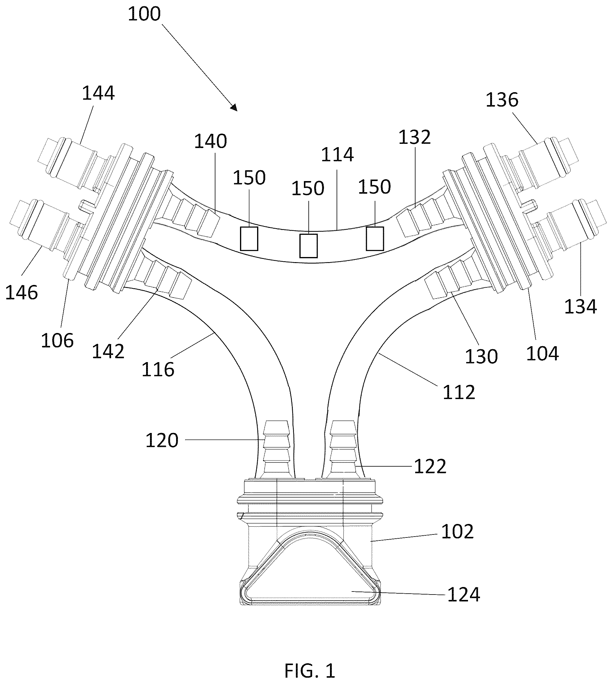 Patent US12492773 — Wye connector for a plurality of devices connected to a fluid source — Figure 1