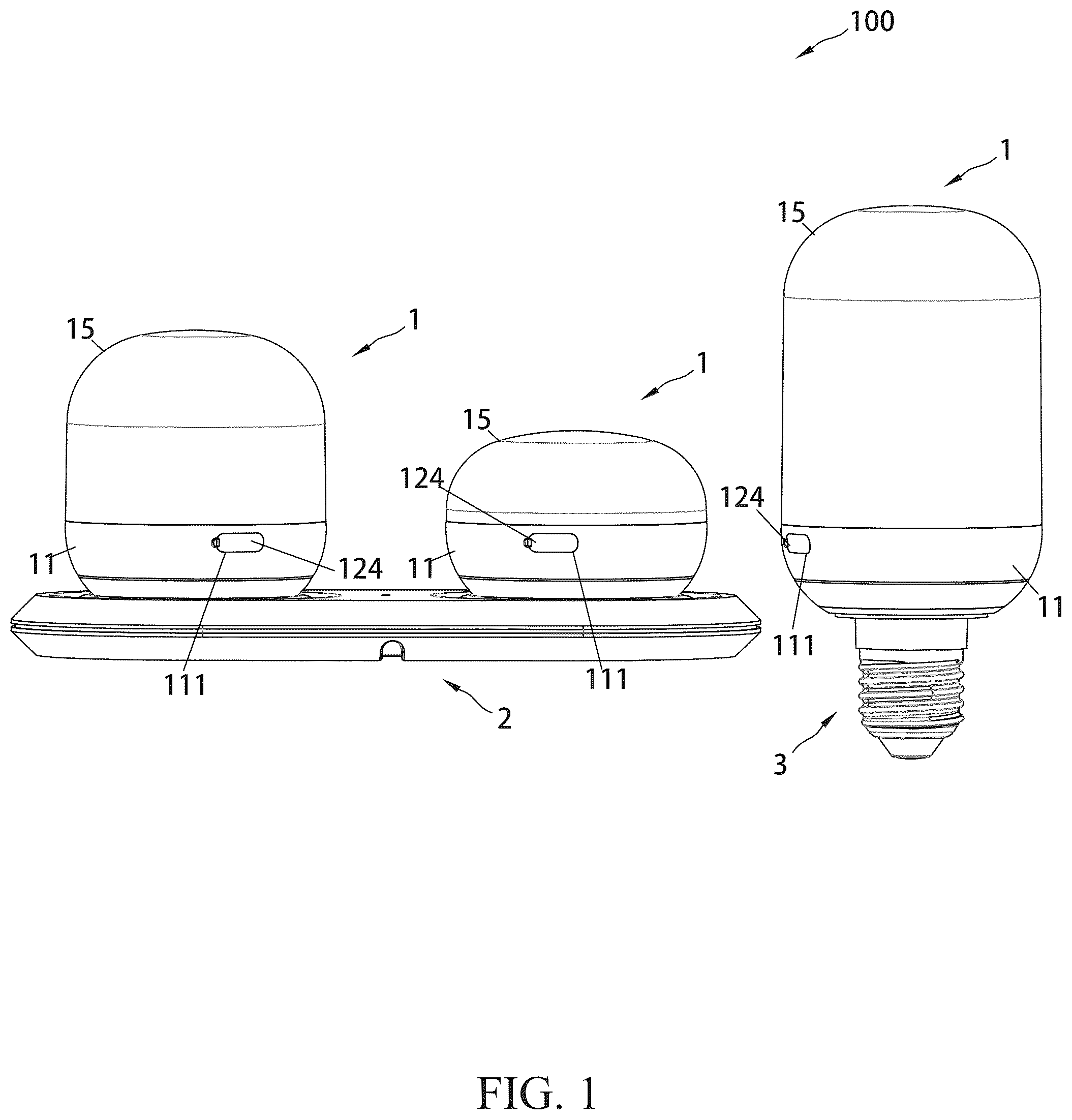Patent US12492807 — Magnetic suction charging lamp bulb, a charging base for the lamp bulb, and a conversion lamp cap for the lamp bulb — Figure 1