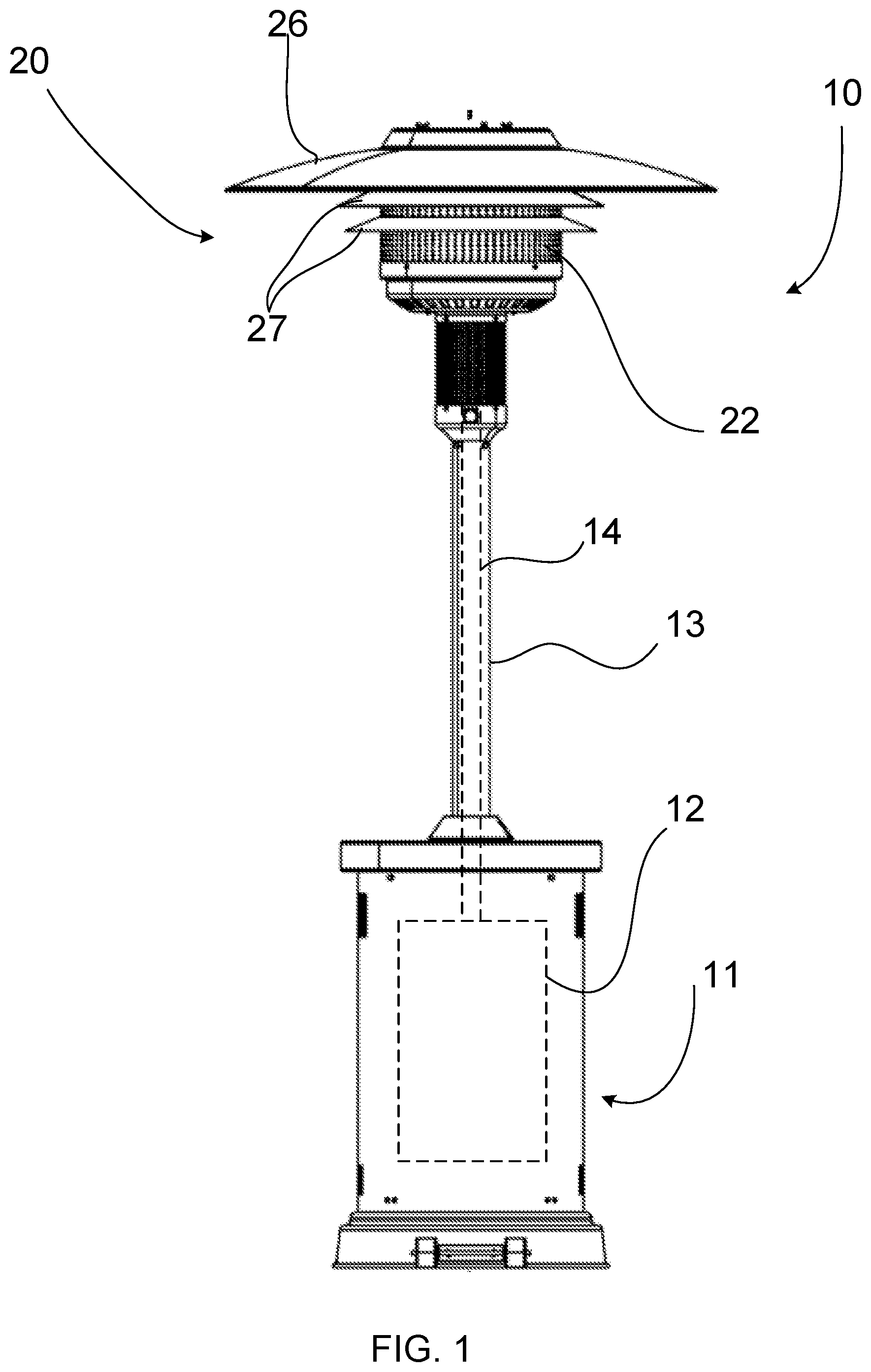 Patent US12492822 — Patio heater with reflective fins — Figure 1