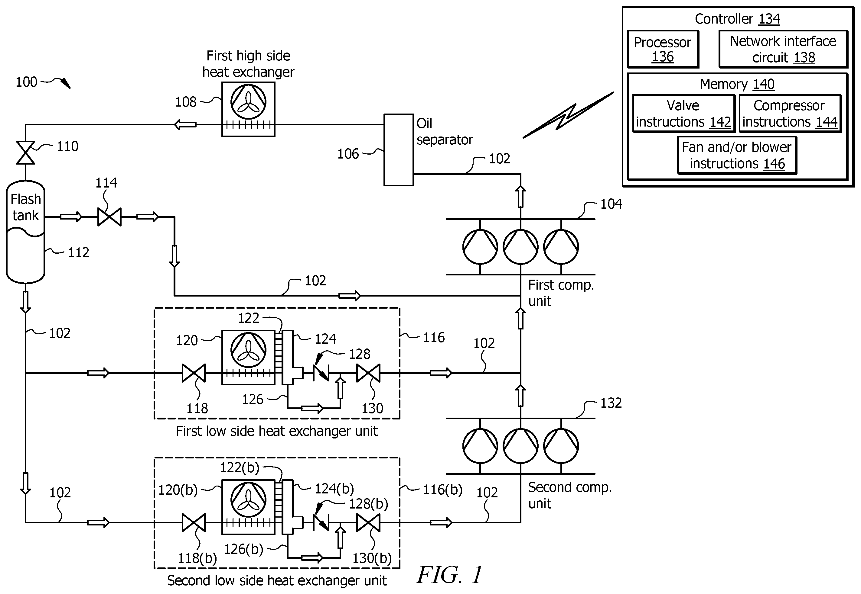Patent US12492852 — Refrigeration system with an oil drain conduit and methods of use — Figure 1