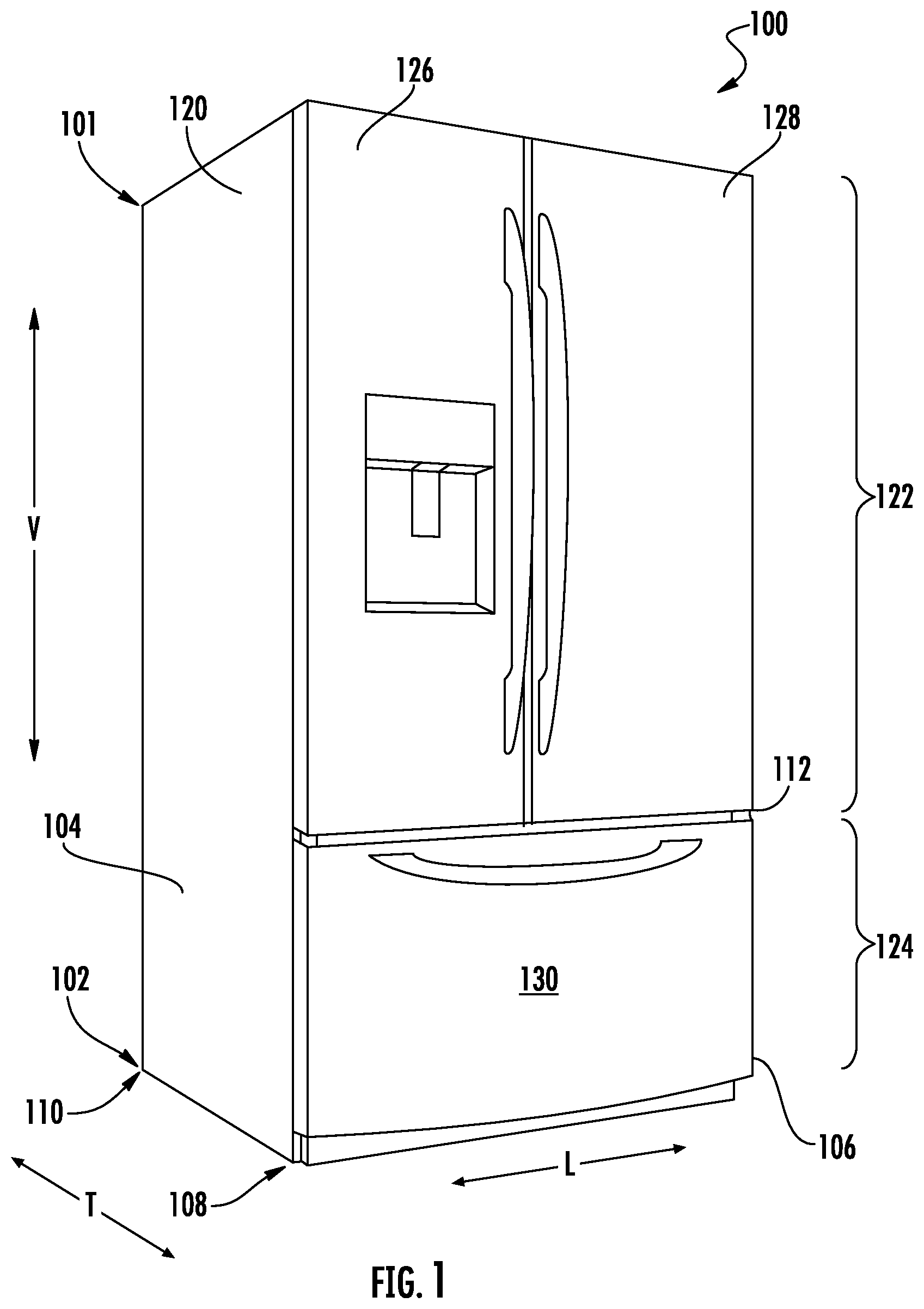 Patent US12492857 — Tilting bin in a door-in-door refrigerator appliance — Figure 1