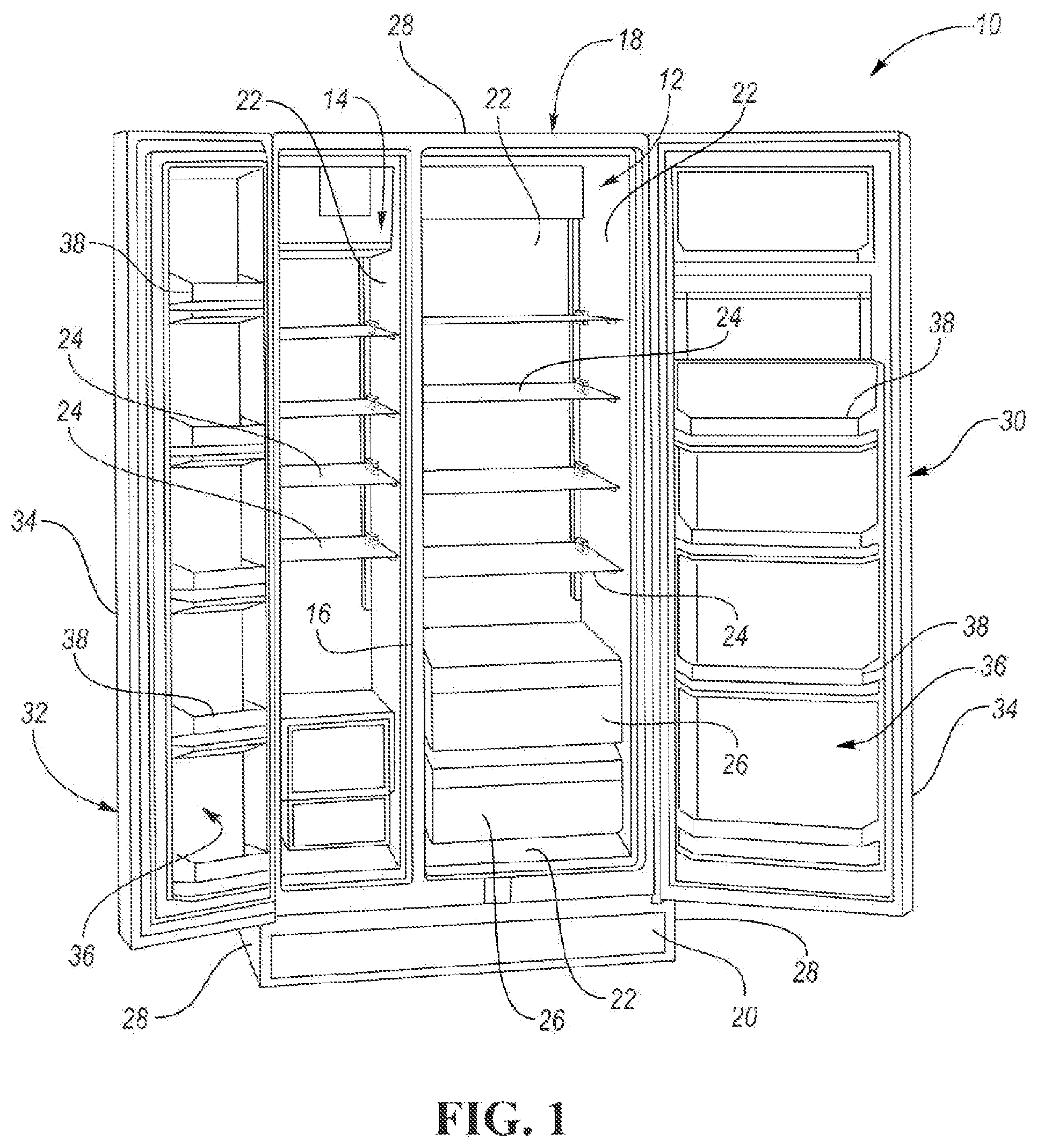 Patent US12492859 — Refrigerator appliance subcomponent mounting system — Figure 1