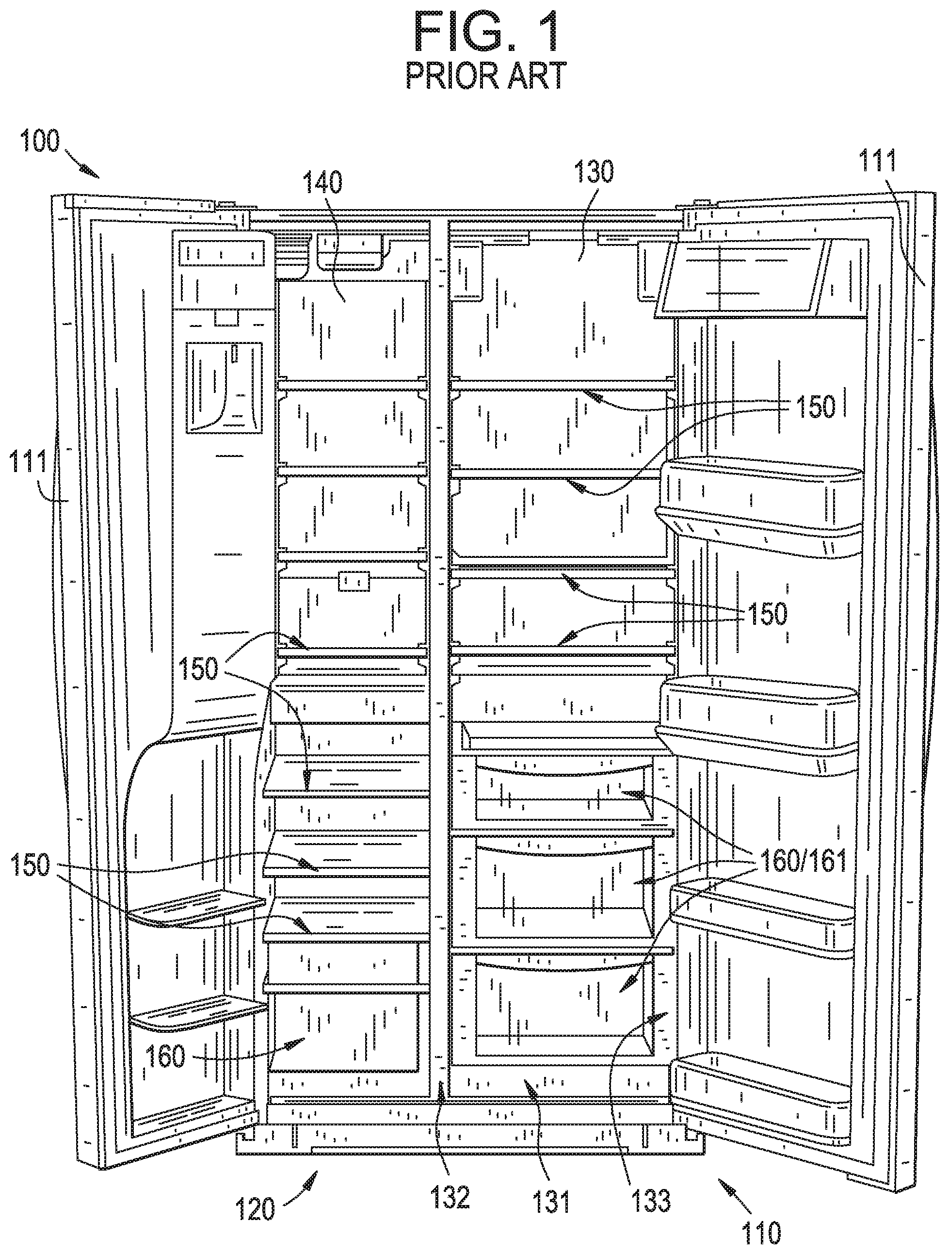 Patent US12492860 Figure 1 – Slidable bin within a refrigerator drawer