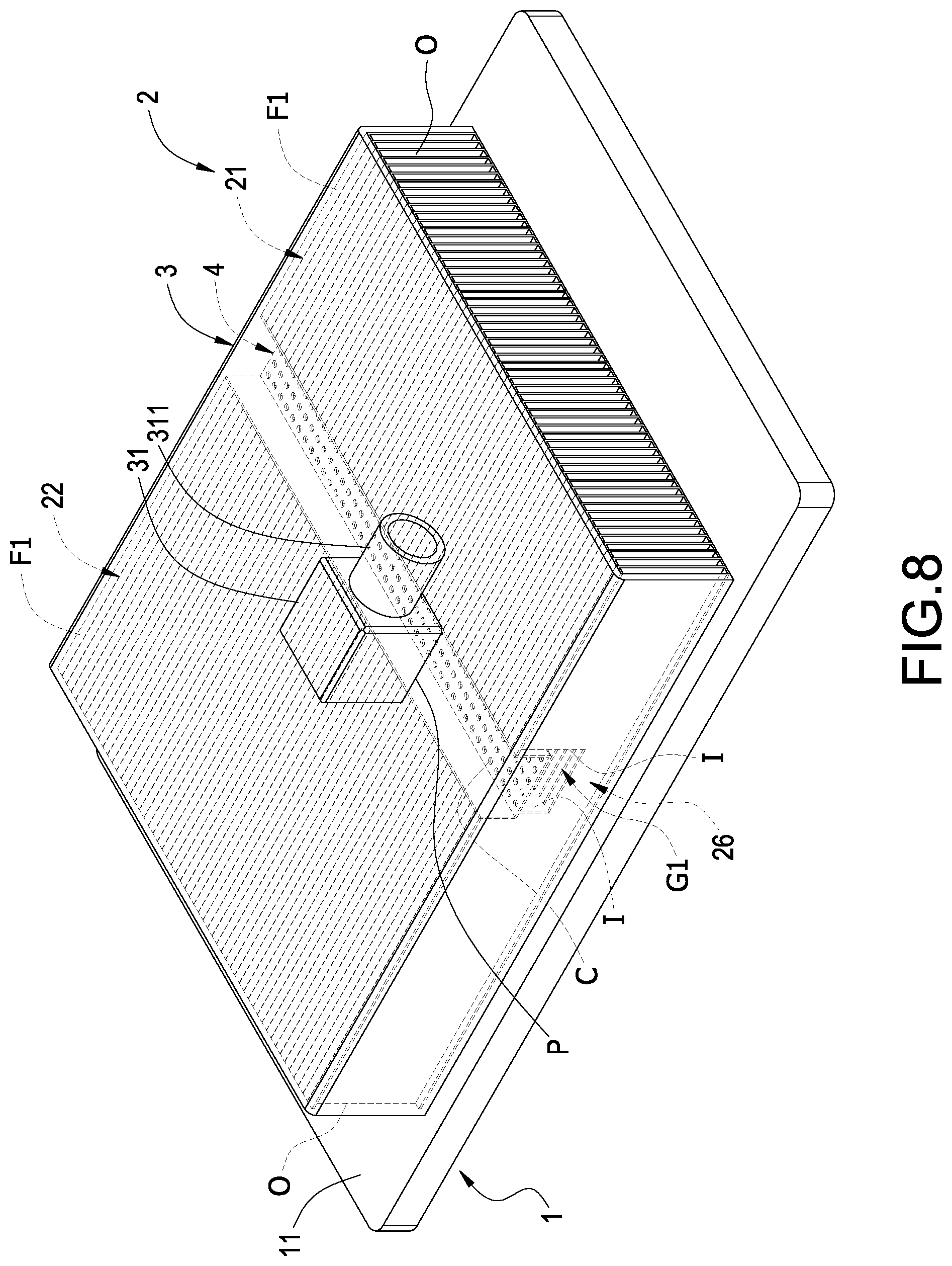 Patent US12492869 Figure 8 – Immersion liquid cooling heat sink