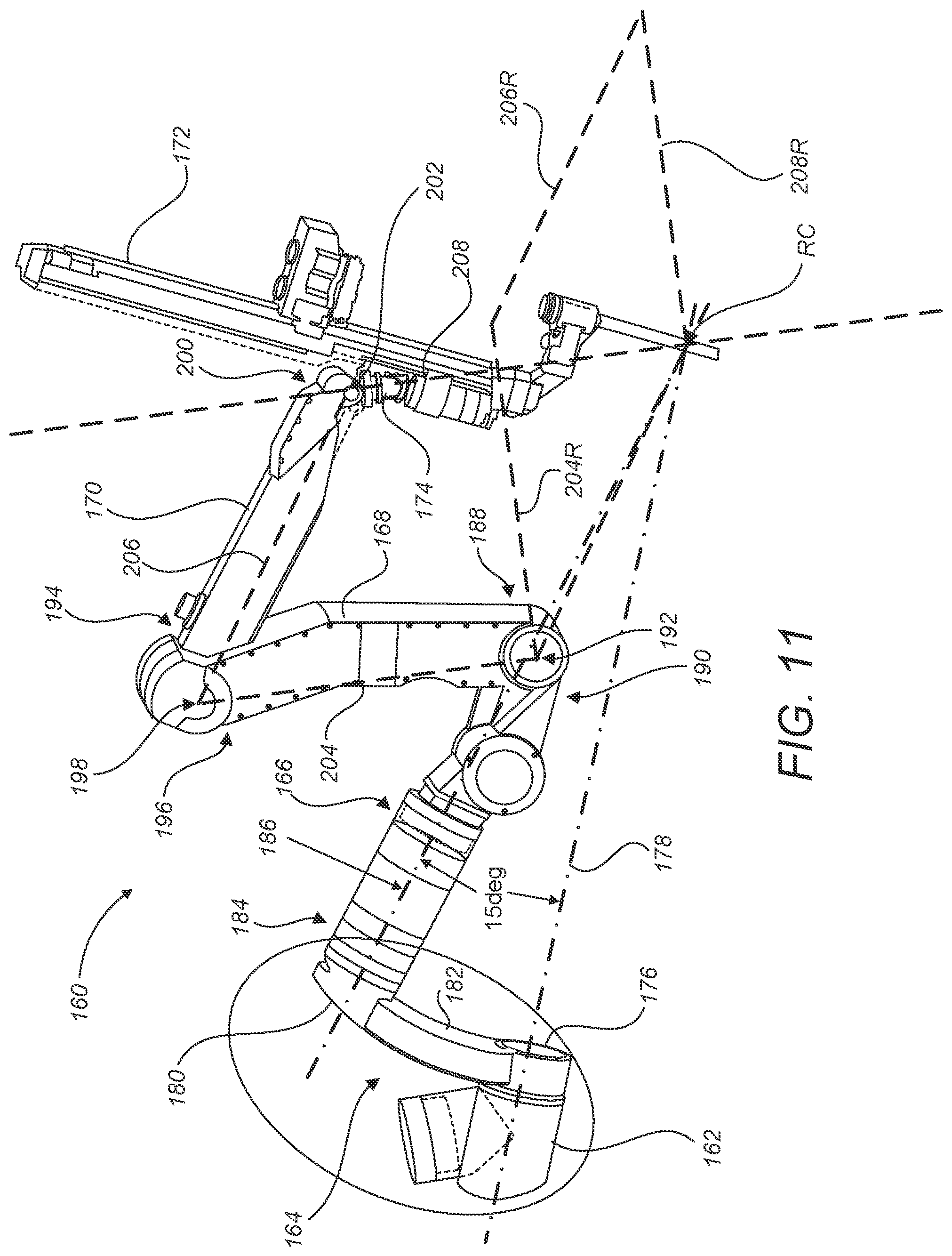 Patent US12496157 Figure 8 – Redundant axis and degree of freedom for hardware-constrained remote center robotic manipulator