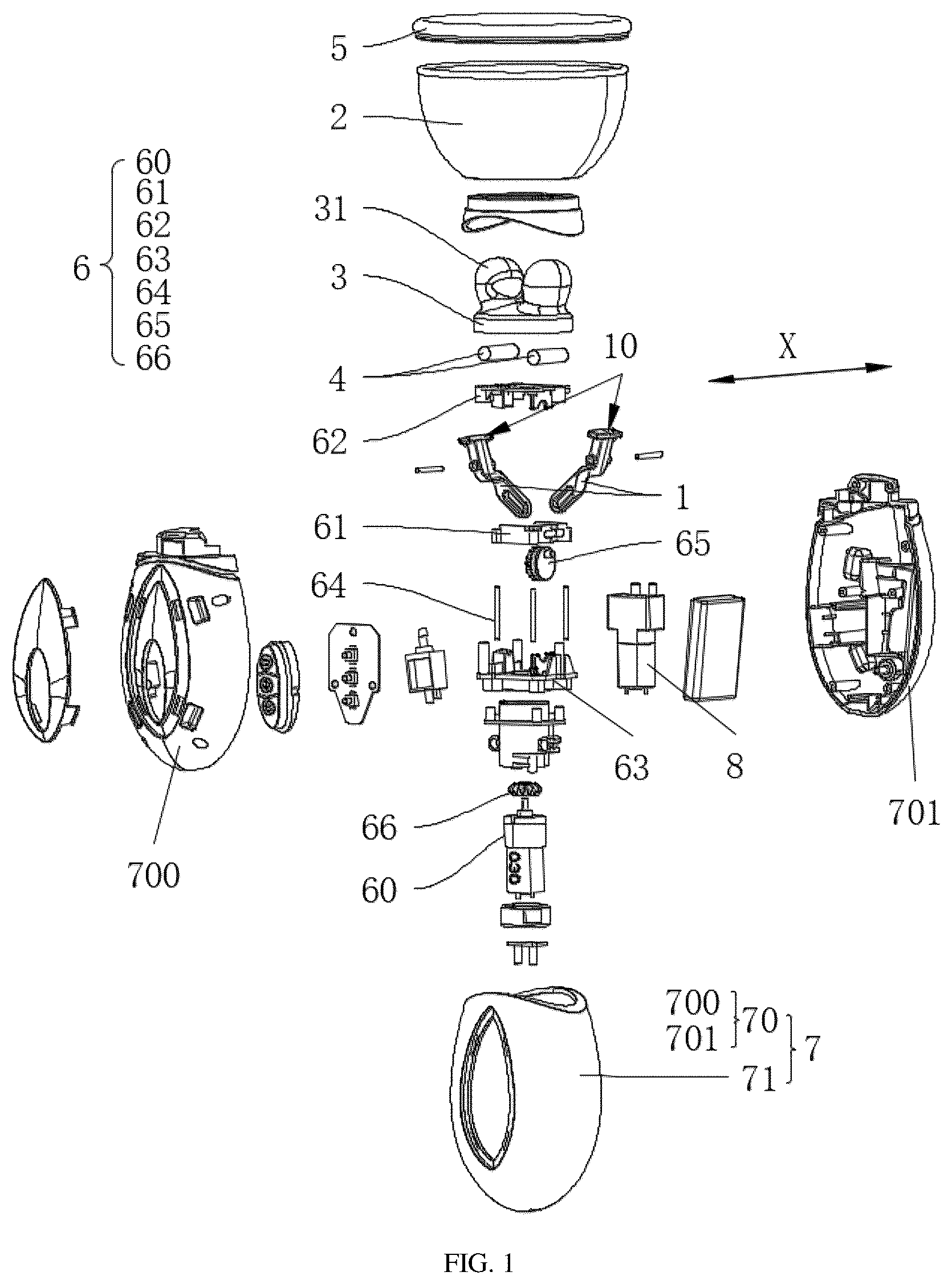 Patent US12496247 Figure 1 – Clamping-kneading massage structure and massager