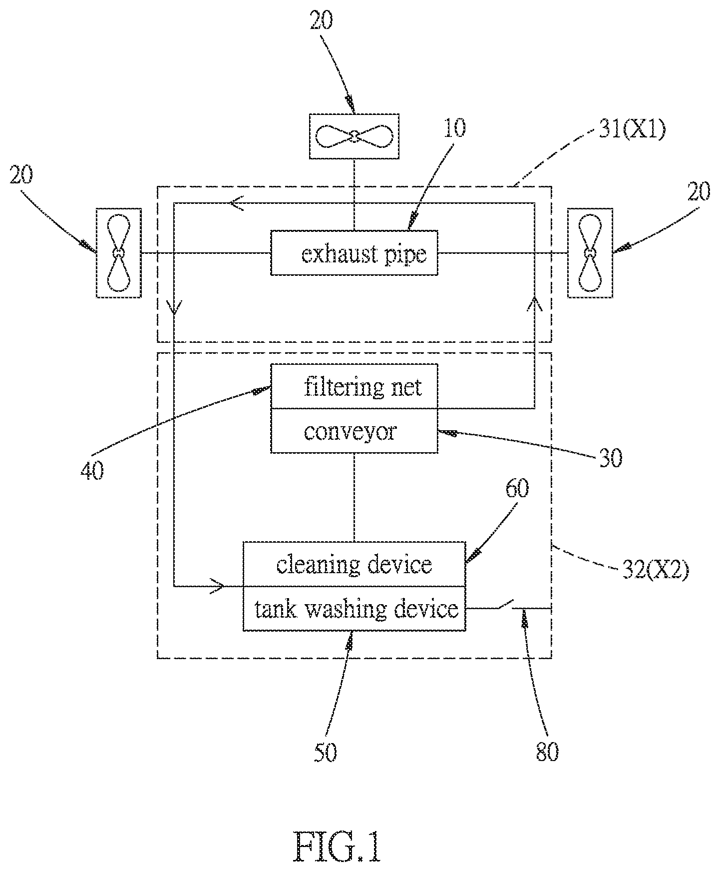Patent US12496545 — Exhaust gas emission circulation filtering apparatus for air pollution prevention — Figure 1