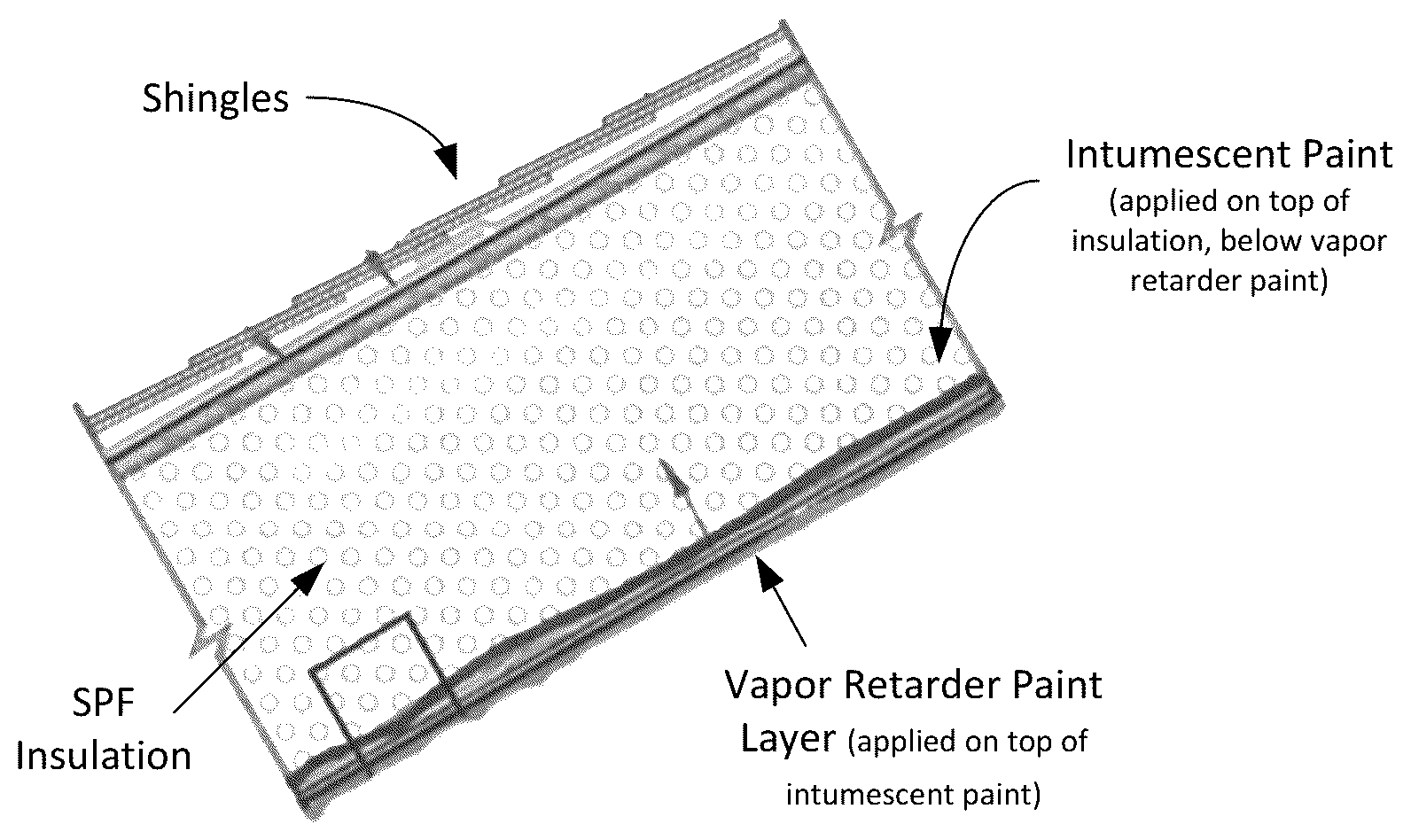 Patent US12496615 — Application of intumescent and vapor retarder coatings on open-cell spray polyurethane insulation — Figure 1