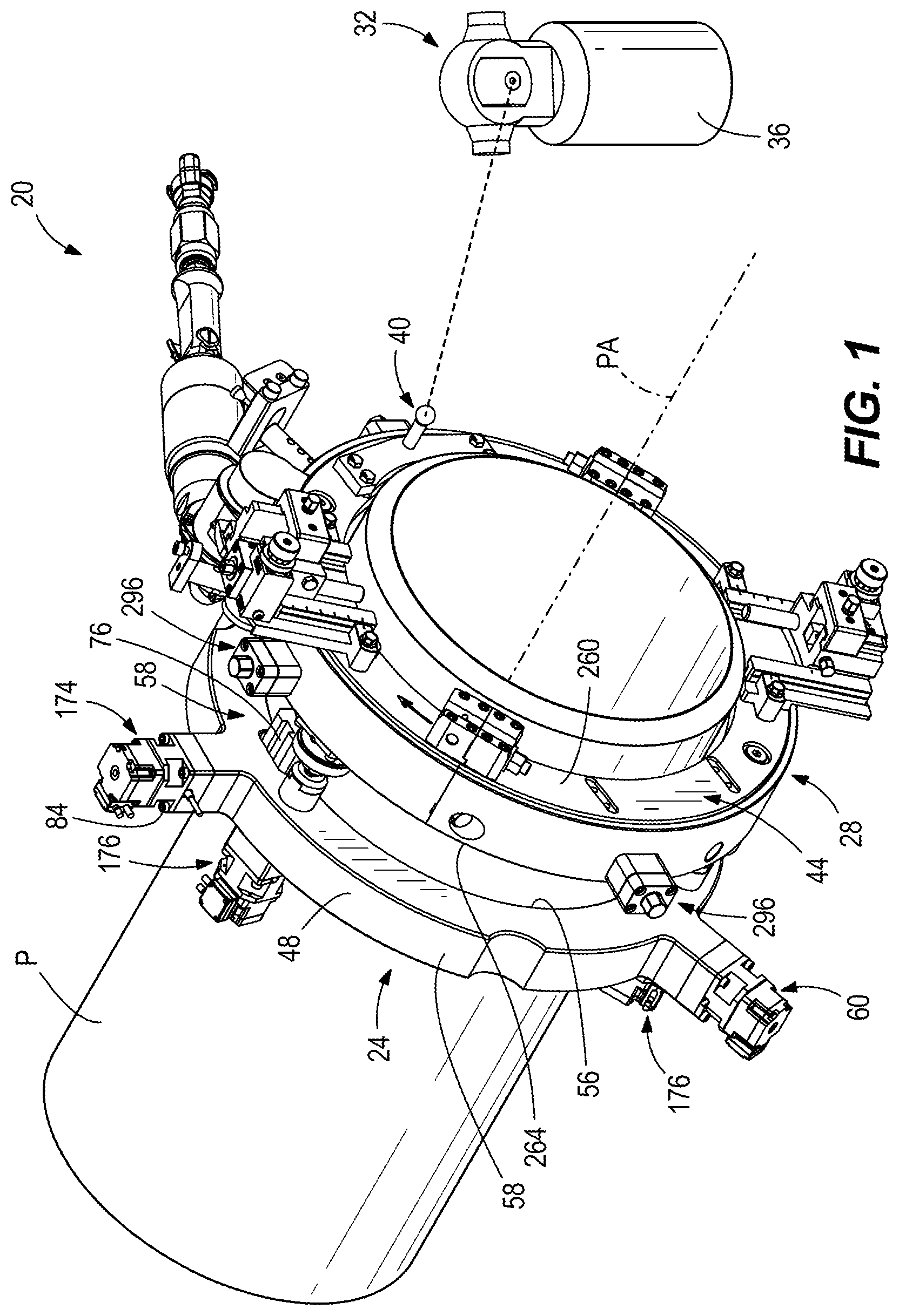 Patent US12496672 Figure 1 – Pipe machining system for positioning pipe machining apparatus in three-dimensional coordinate system